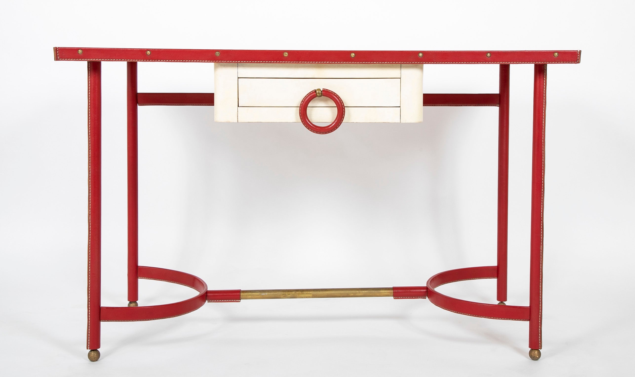A Parchment and Leather Clad Desk by Jacques Adnet