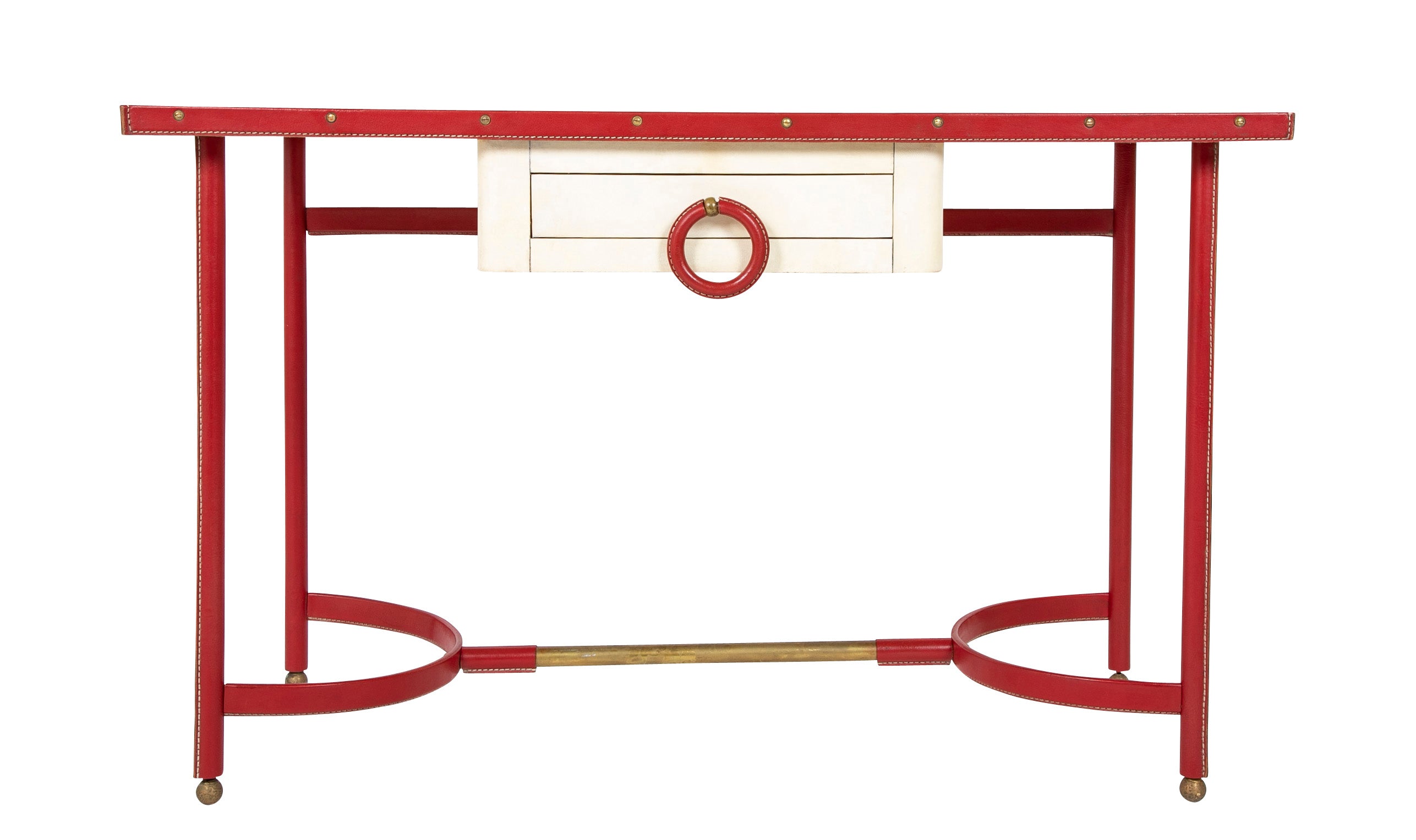 A Parchment and Leather Clad Desk by Jacques Adnet