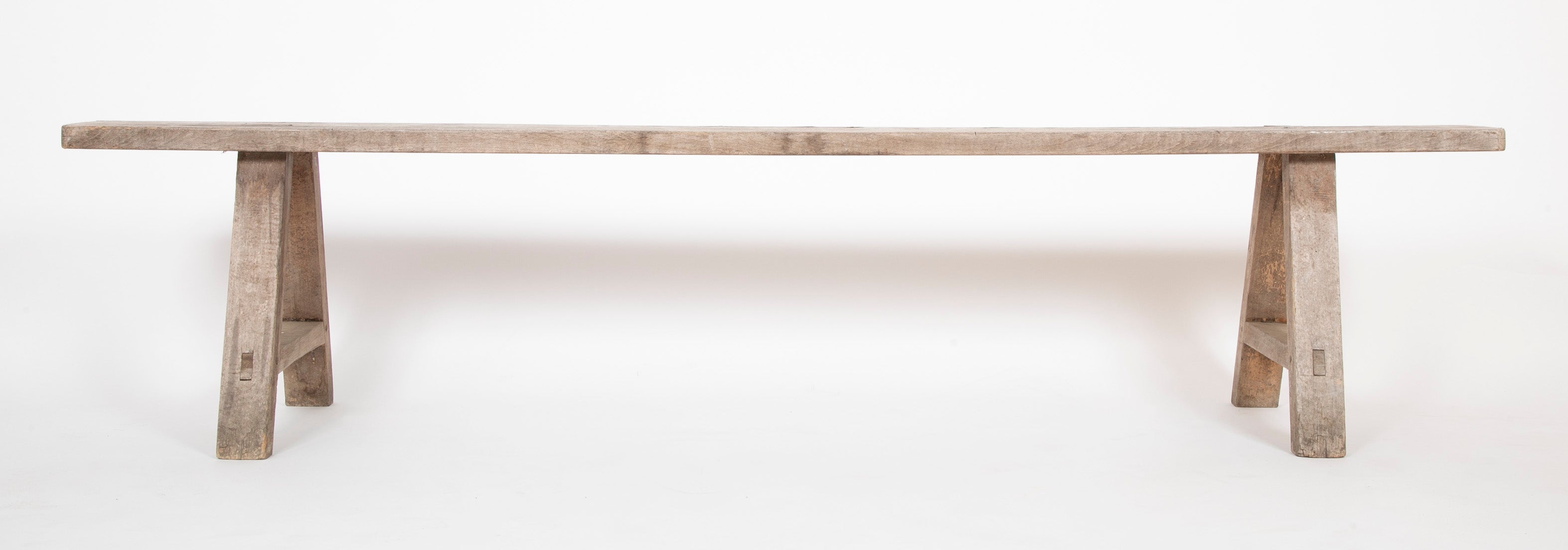 A Pair of French Farmhouse Weathered Oak Backless Benches