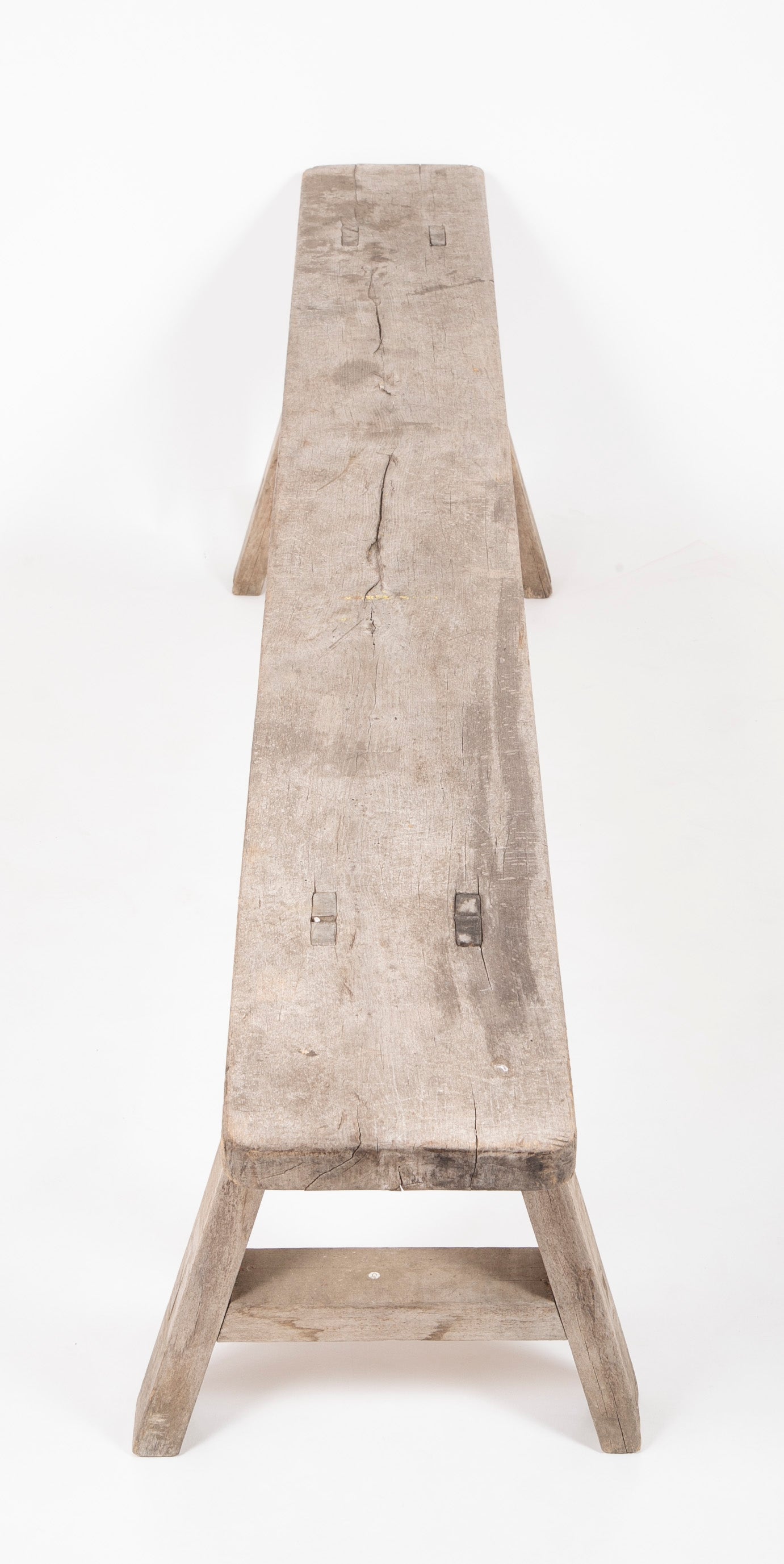 A Pair of French Farmhouse Weathered Oak Backless Benches