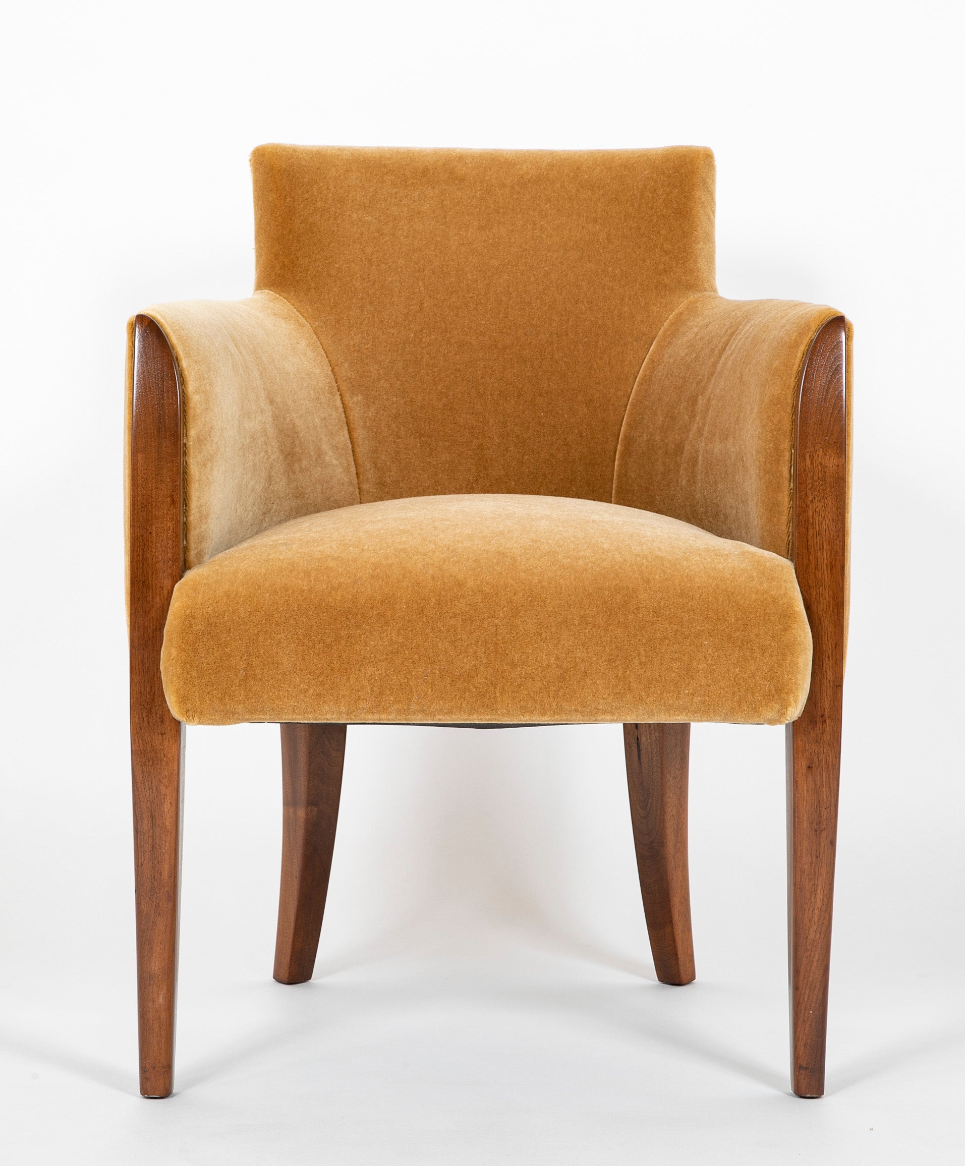 SOLD - 10/24/24. A Set of Four Walnut and Mohair Chairs Designed By Dominique