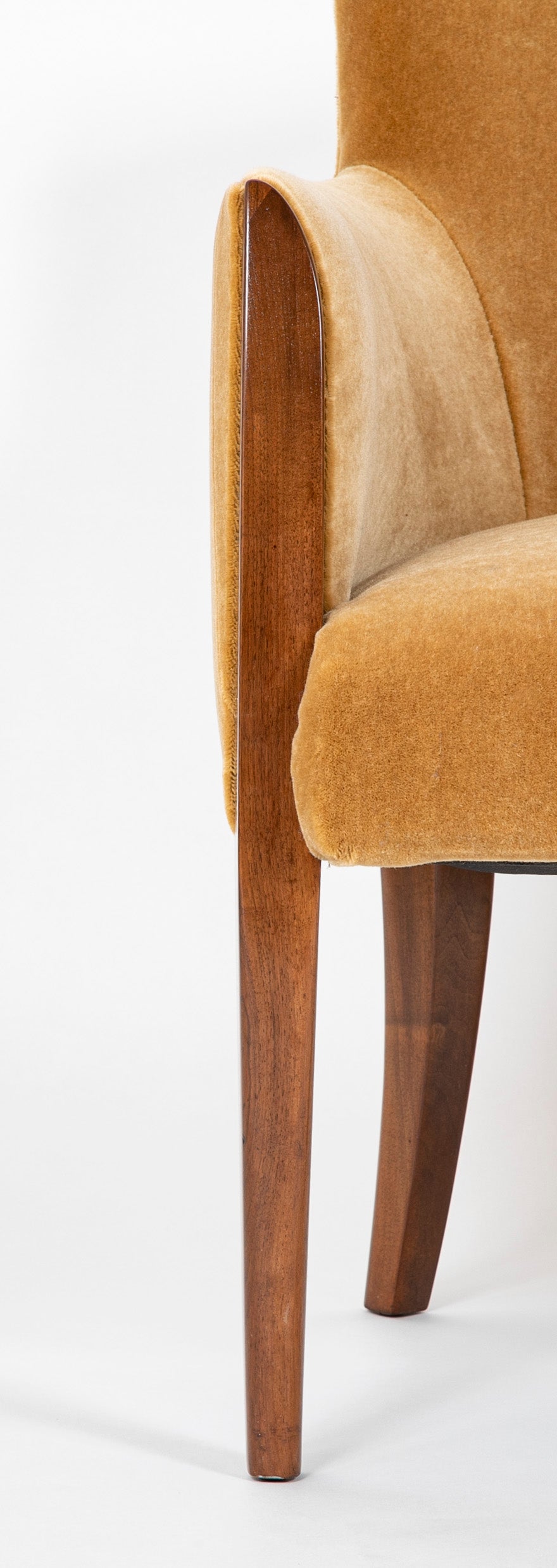 SOLD - 10/24/24. A Set of Four Walnut and Mohair Chairs Designed By Dominique