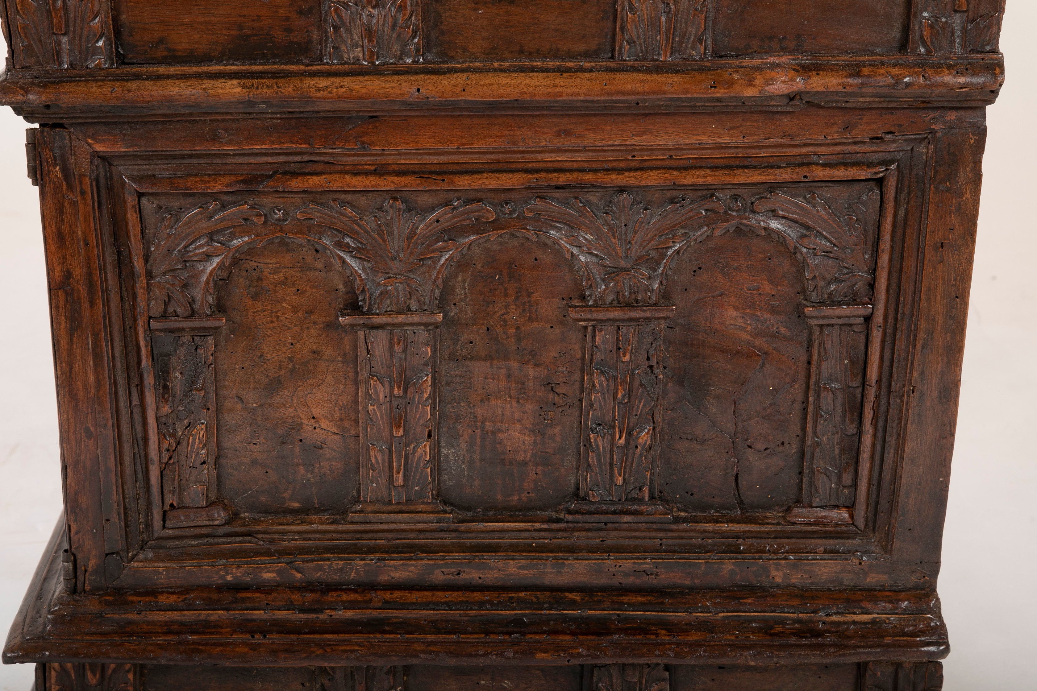 17th Century Spanish Carved Walnut Chest