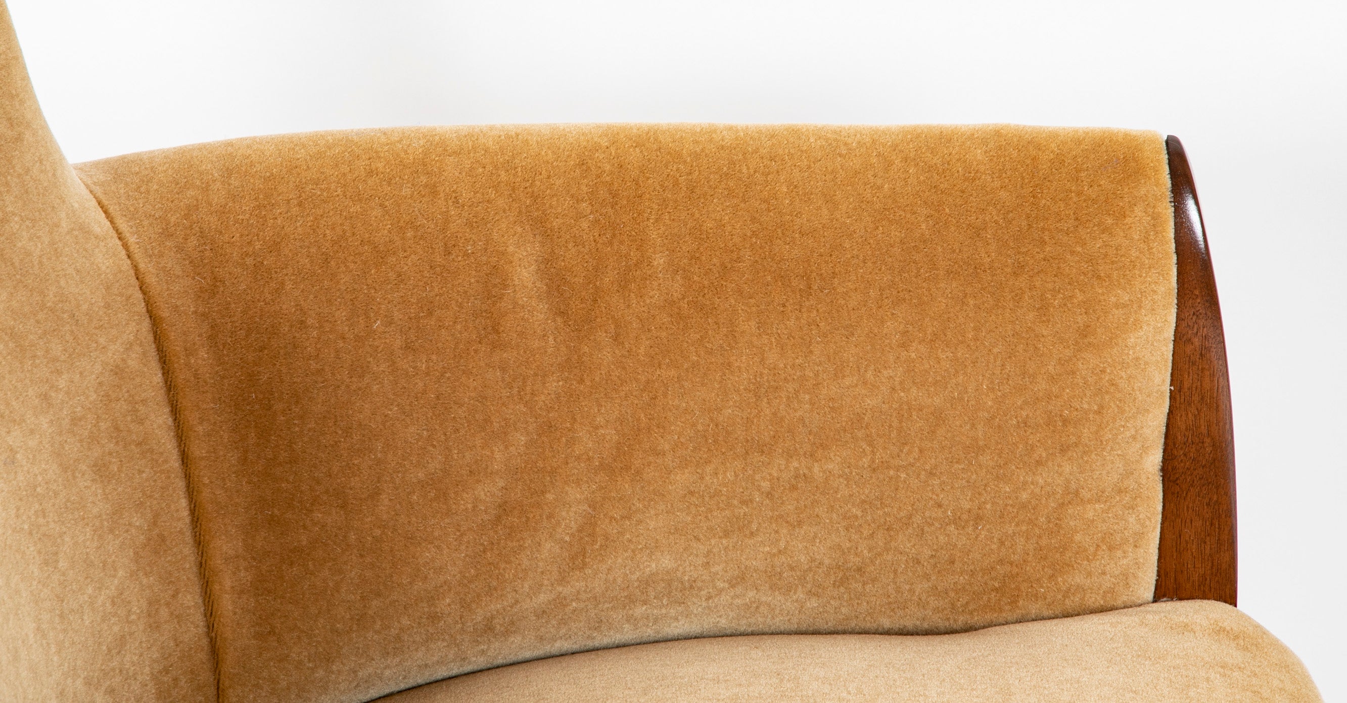 SOLD - 10/24/24. A Set of Four Walnut and Mohair Chairs Designed By Dominique