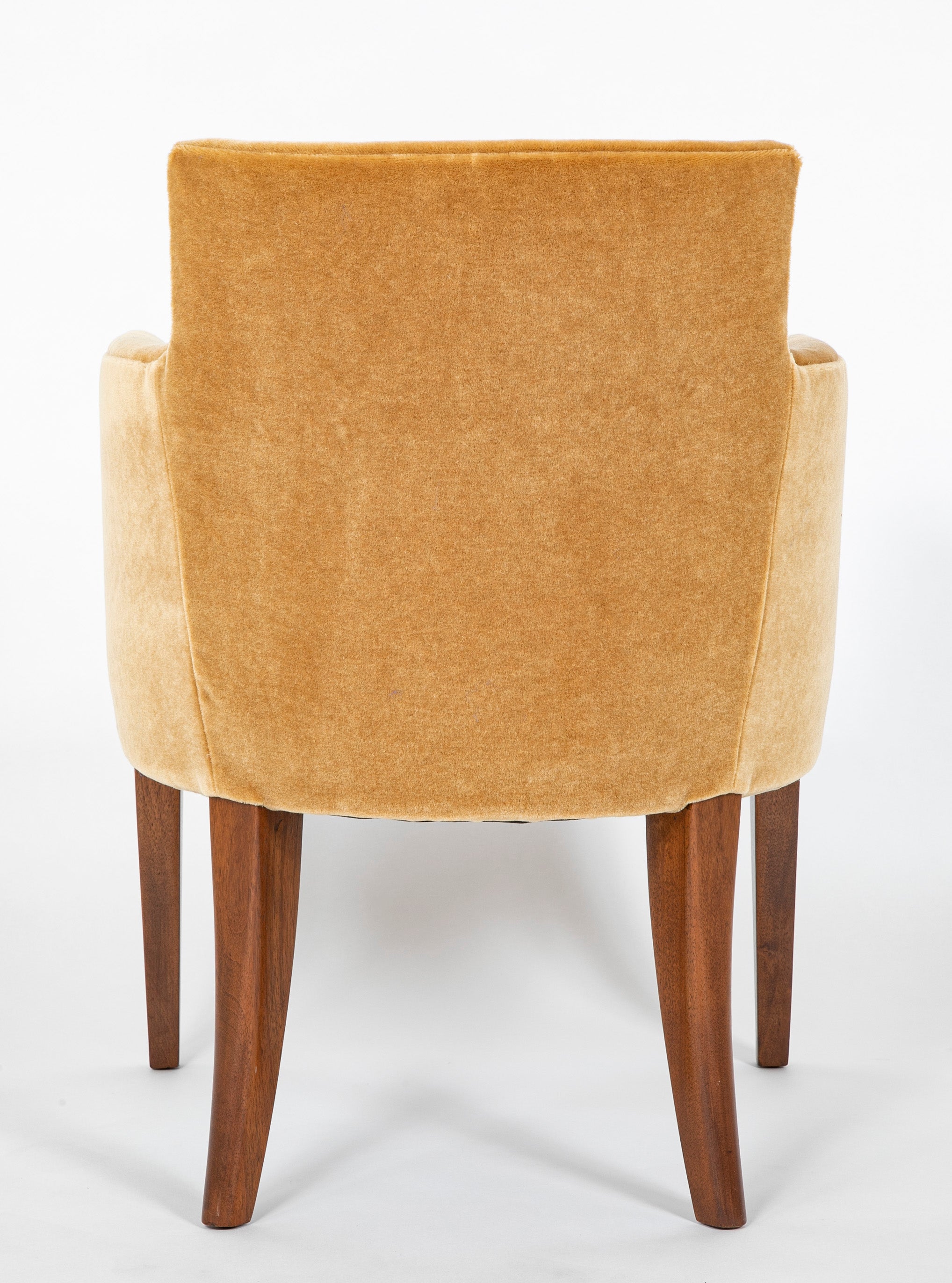 SOLD - 10/24/24. A Set of Four Walnut and Mohair Chairs Designed By Dominique