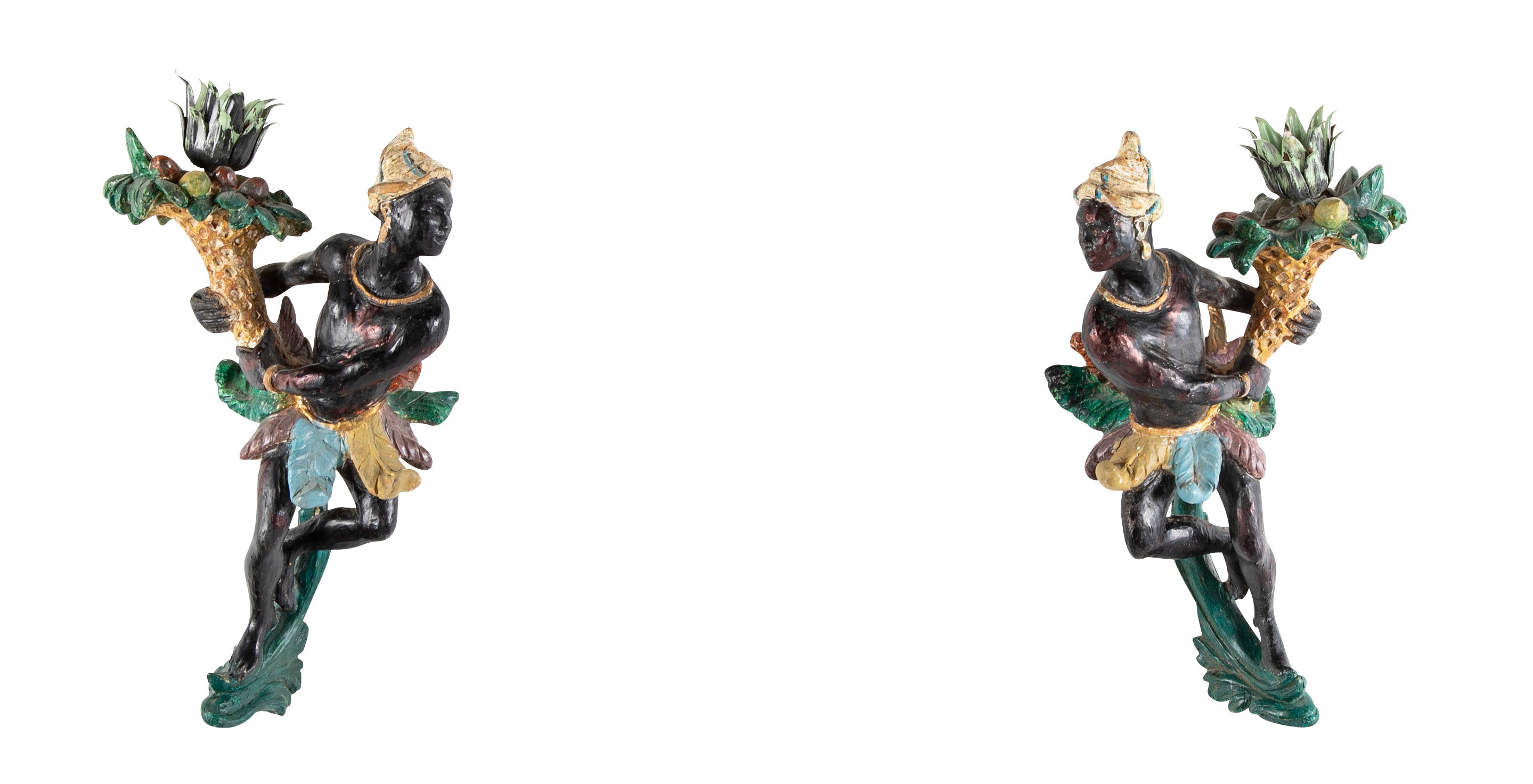 Pair of Venetian Carved Polychrome Cornucopia