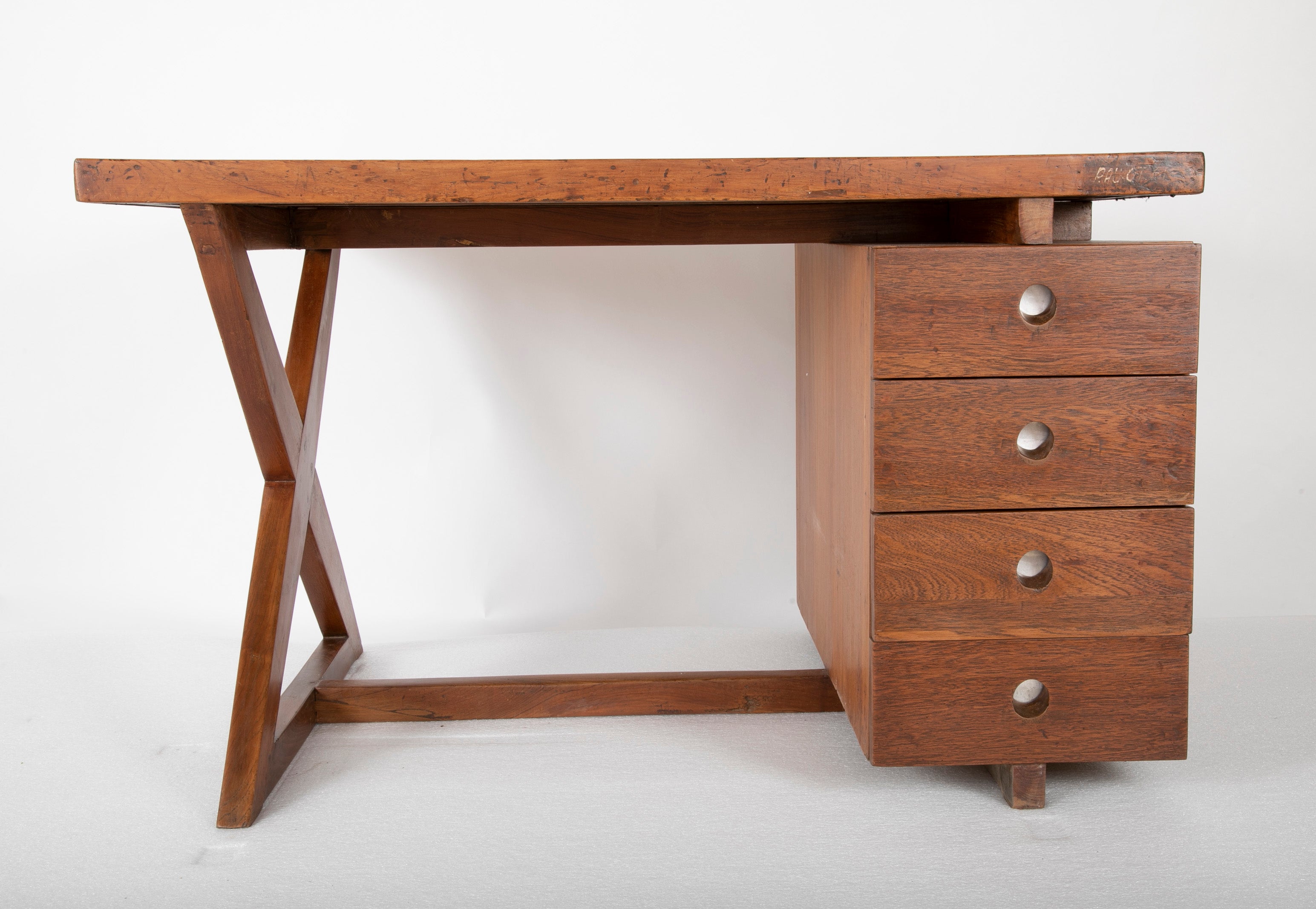 Original Pierre Jeanneret 'X' Leg Desk from the Offices of Chandigarh, India Designed by Le Corbusier