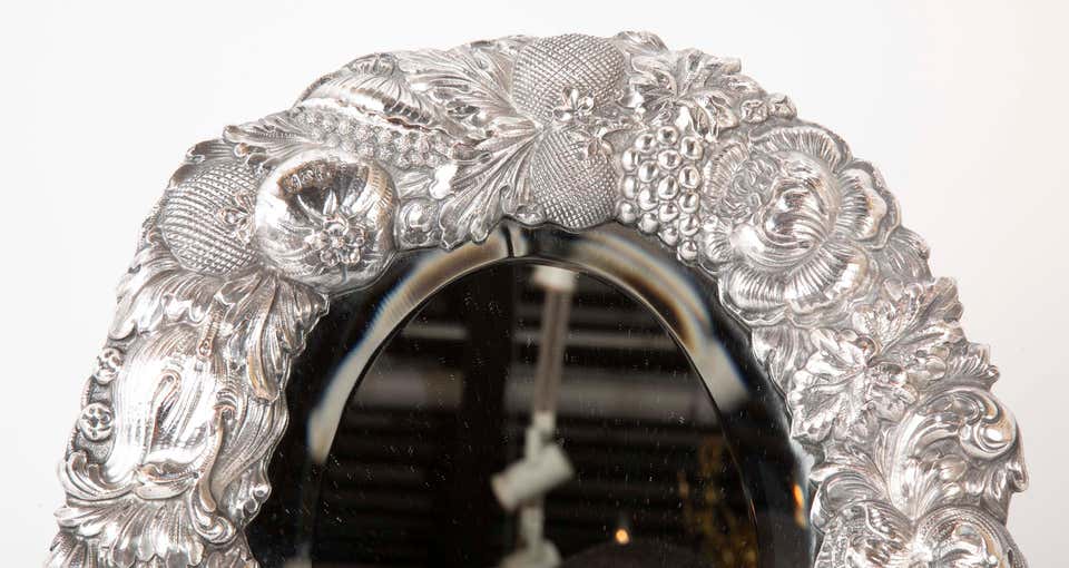 19th Century English Silver Plated Oval Table Mirror