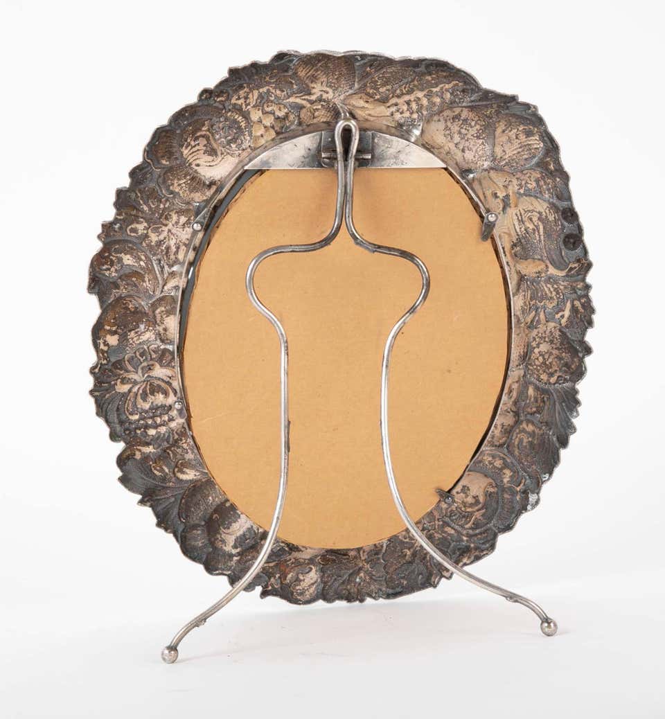 19th Century English Silver Plated Oval Table Mirror