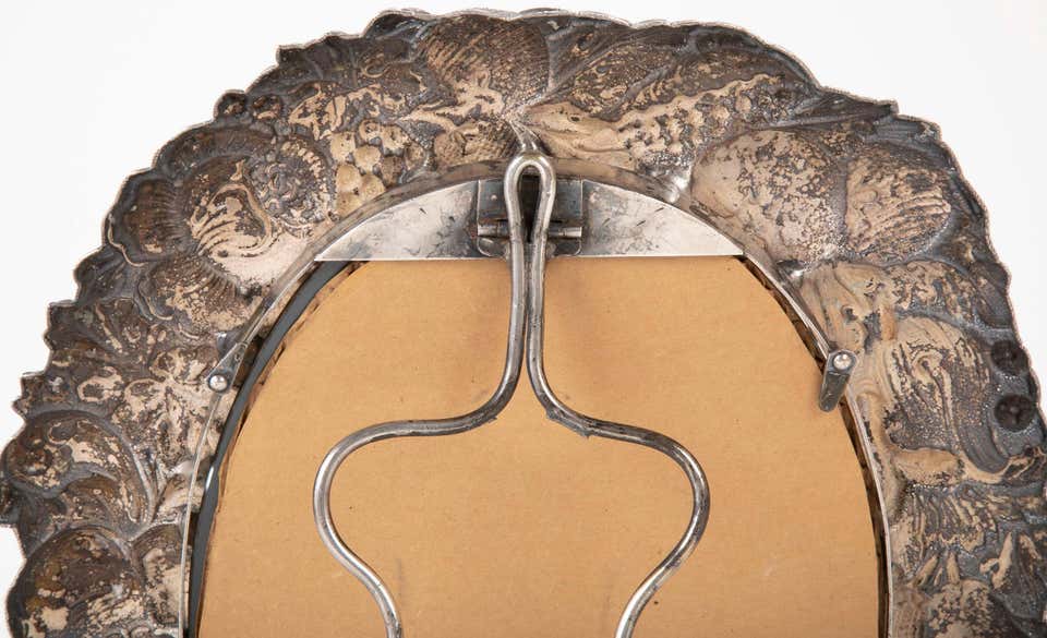19th Century English Silver Plated Oval Table Mirror