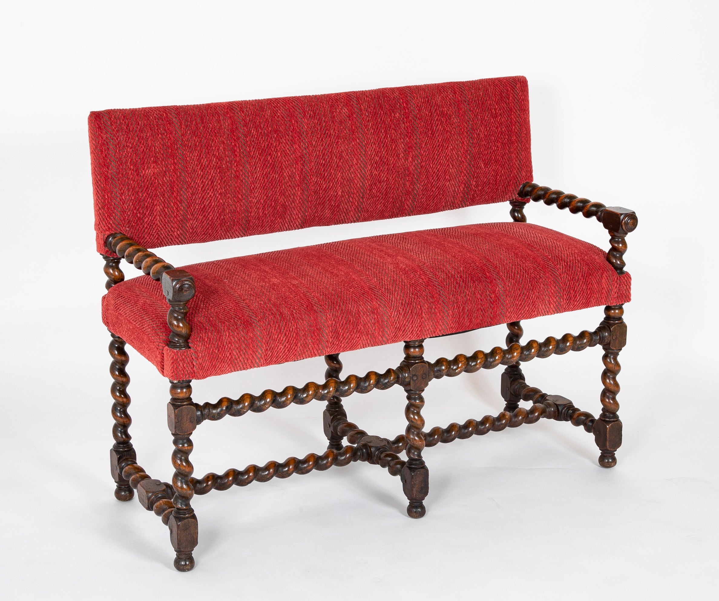Early 18th Century English William & Mary Barley Twist Bench in Oak