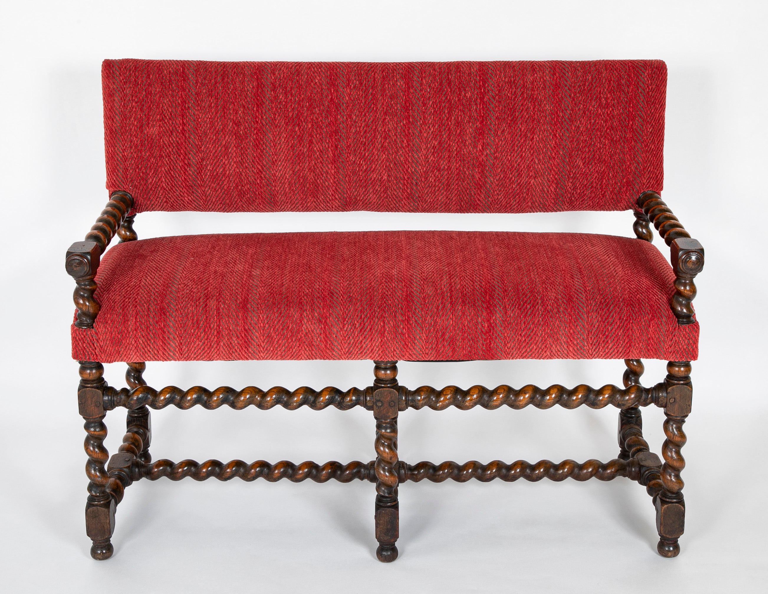 Early 18th Century English William & Mary Barley Twist Bench in Oak