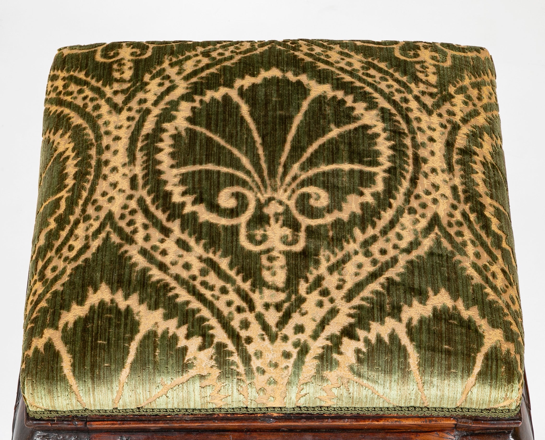 Early 17th Century French Cabriole Leg Walnut & Upholstered Stool