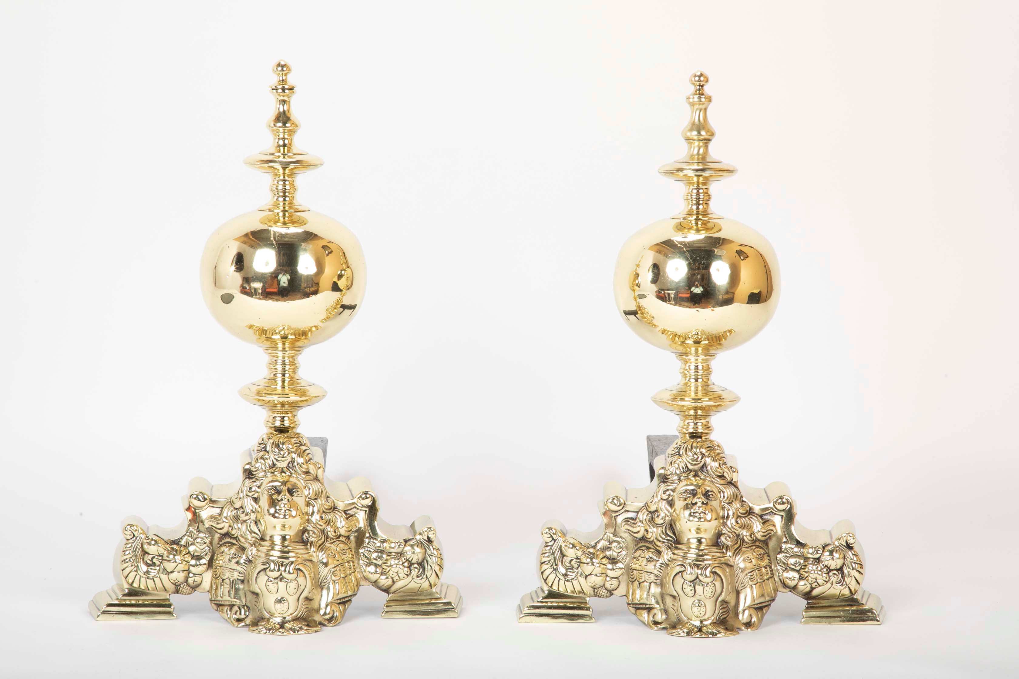 Pair of French Louis XV Style Brass Chenets/Andirons