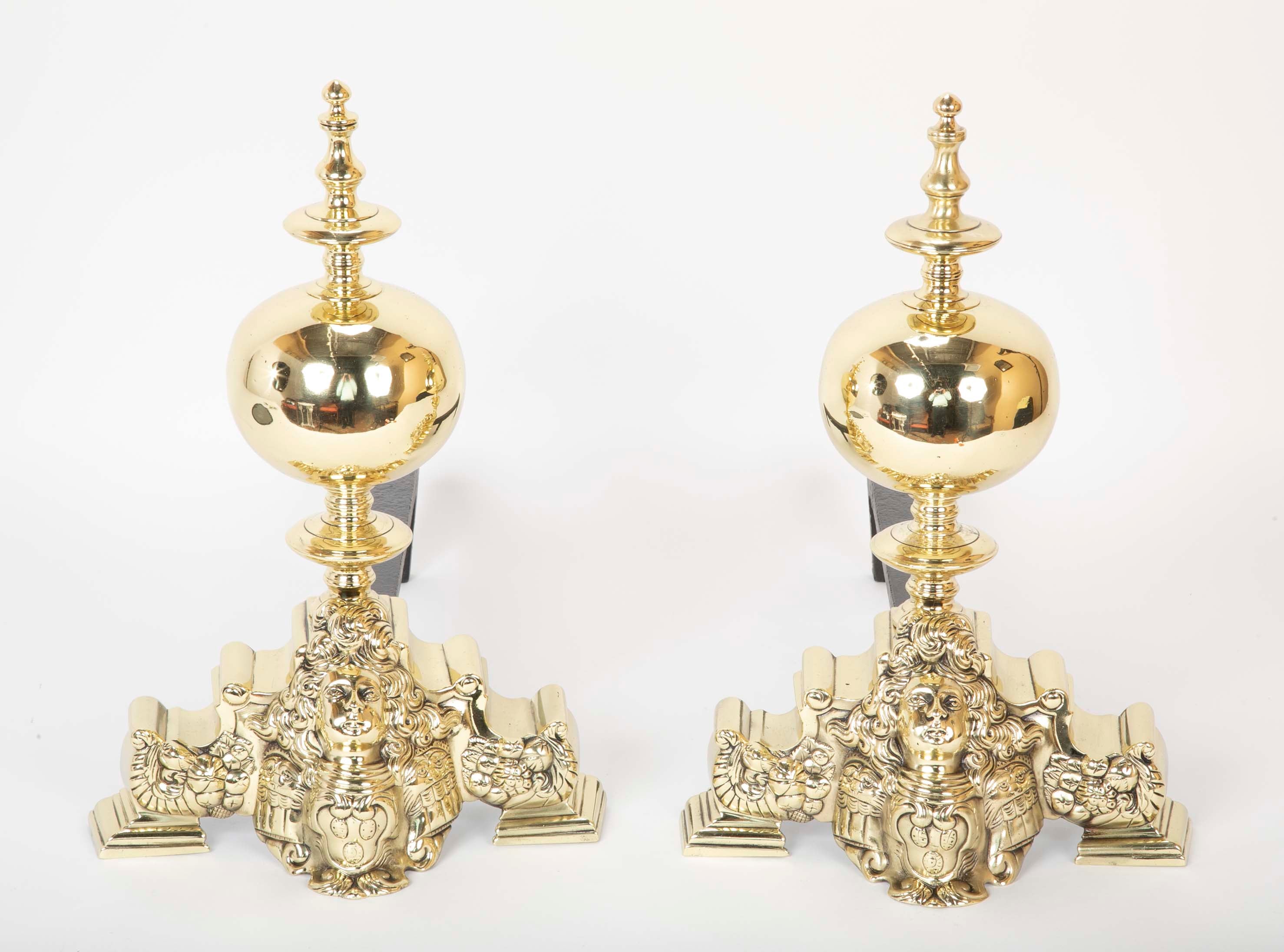 Pair of French Louis XV Style Brass Chenets/Andirons