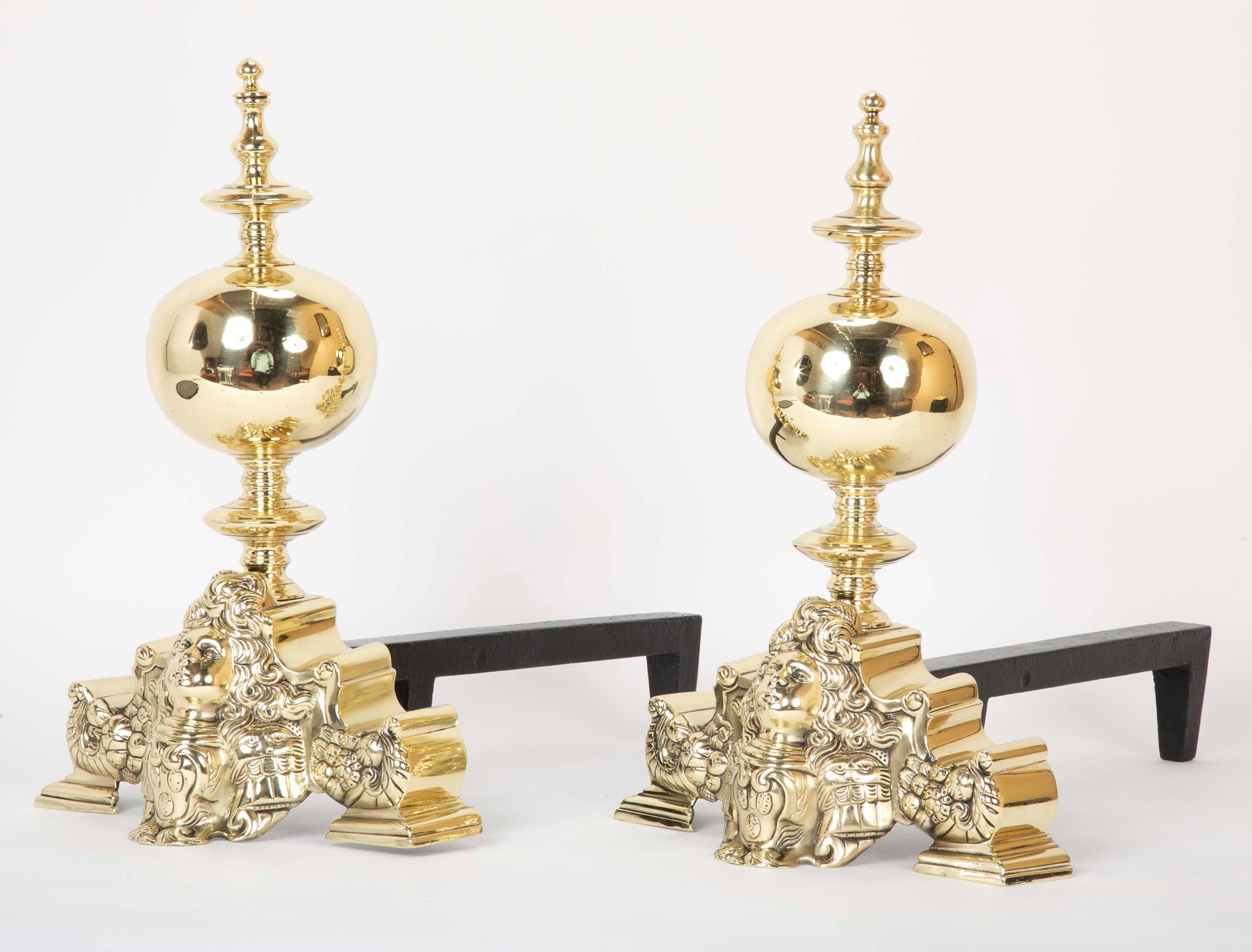 Pair of French Louis XV Style Brass Chenets/Andirons