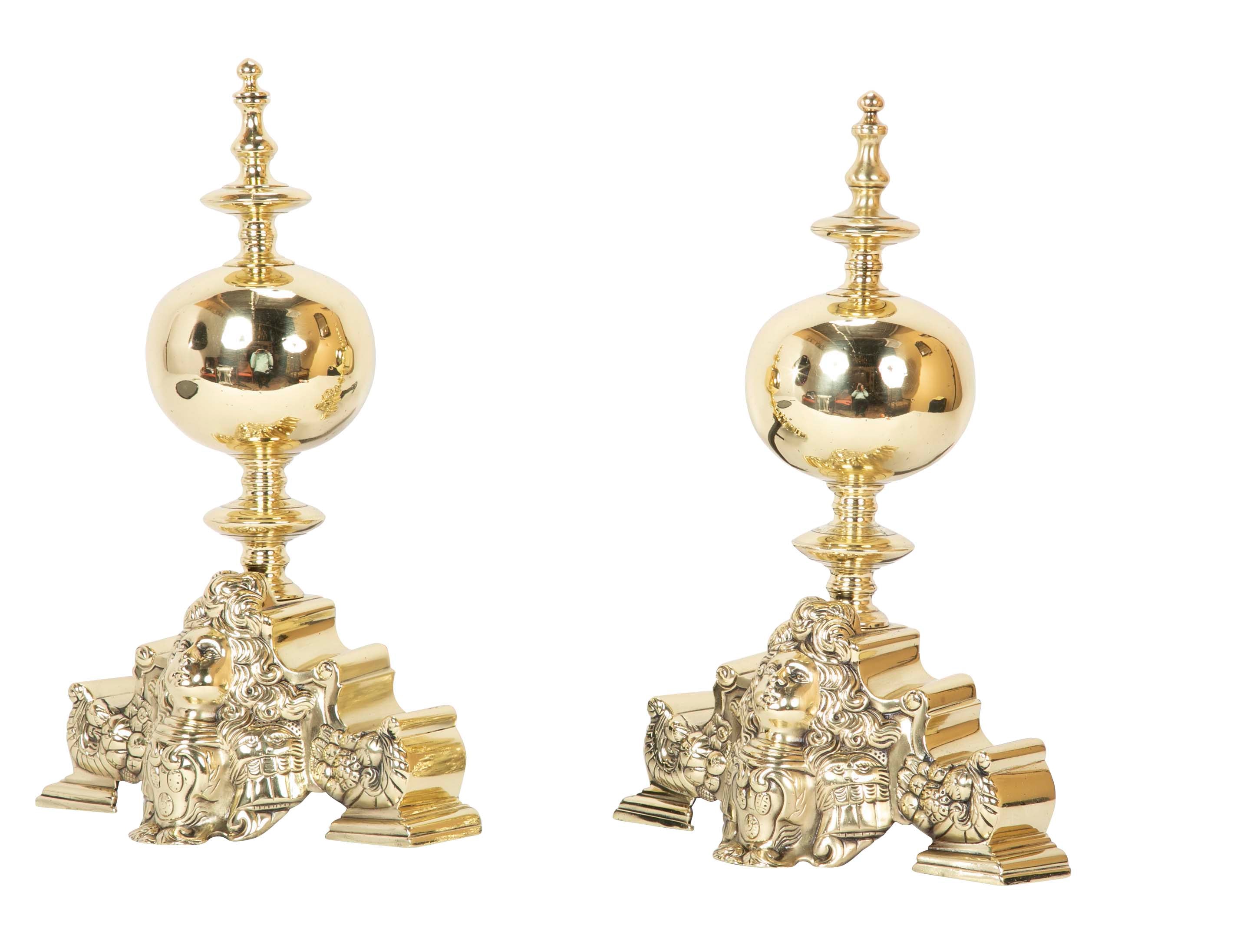 Pair of French Louis XV Style Brass Chenets/Andirons