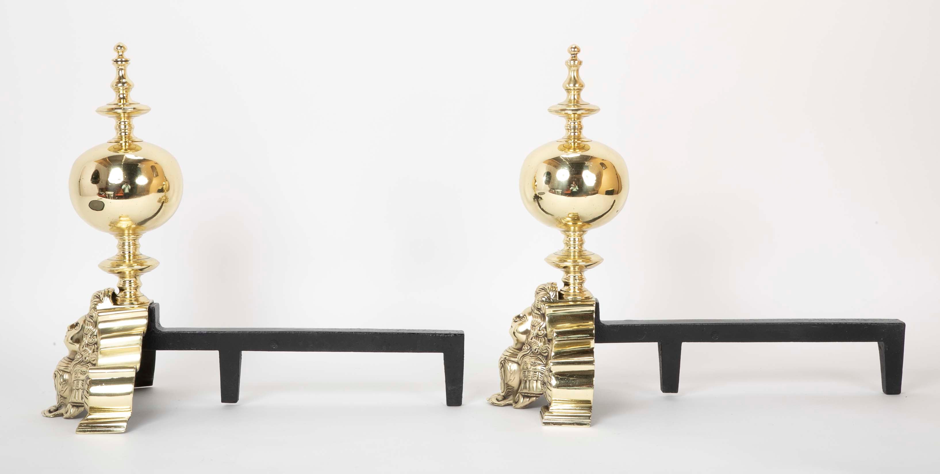 Pair of French Louis XV Style Brass Chenets/Andirons