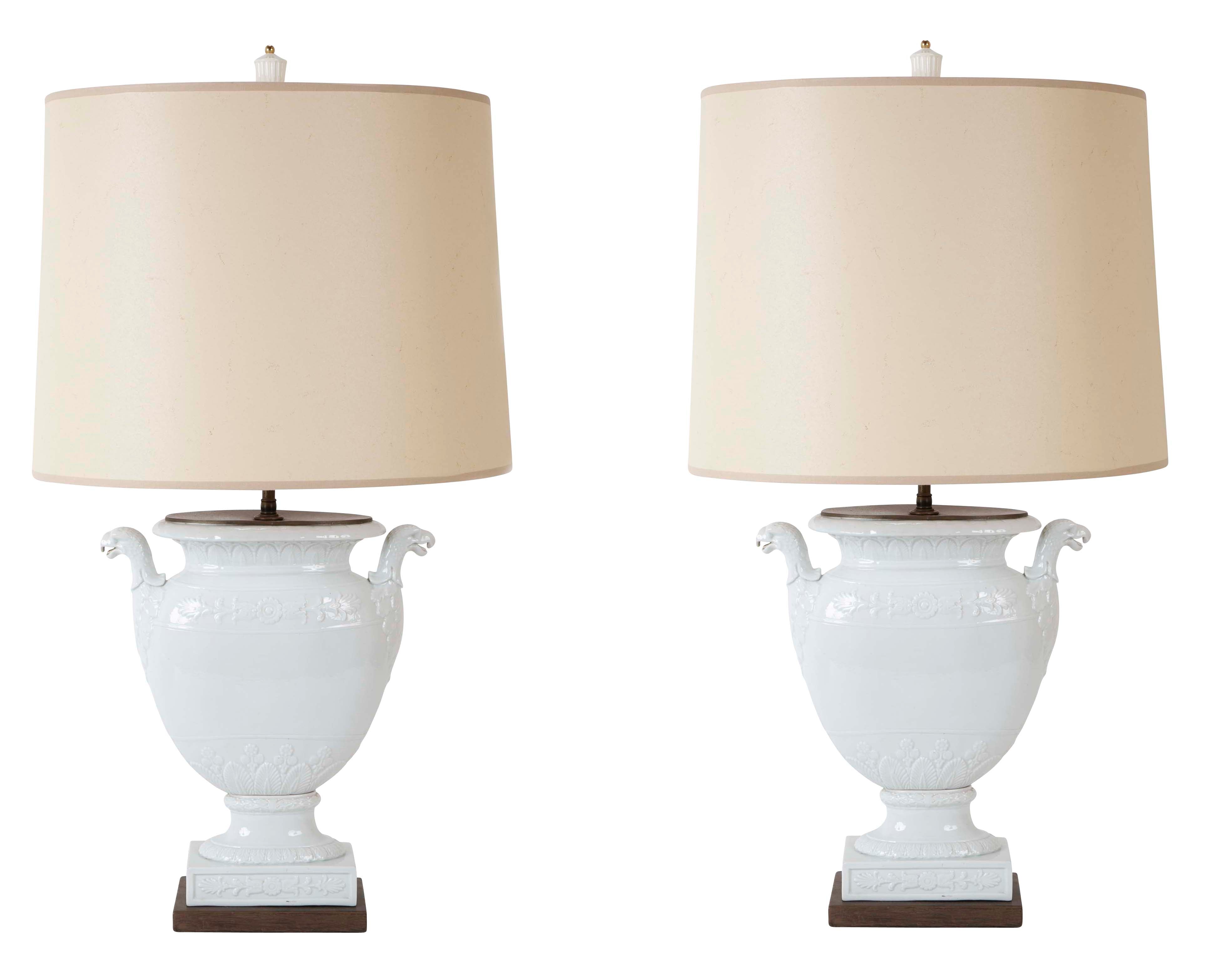 Pair of Federal Period White Glazed Lamps