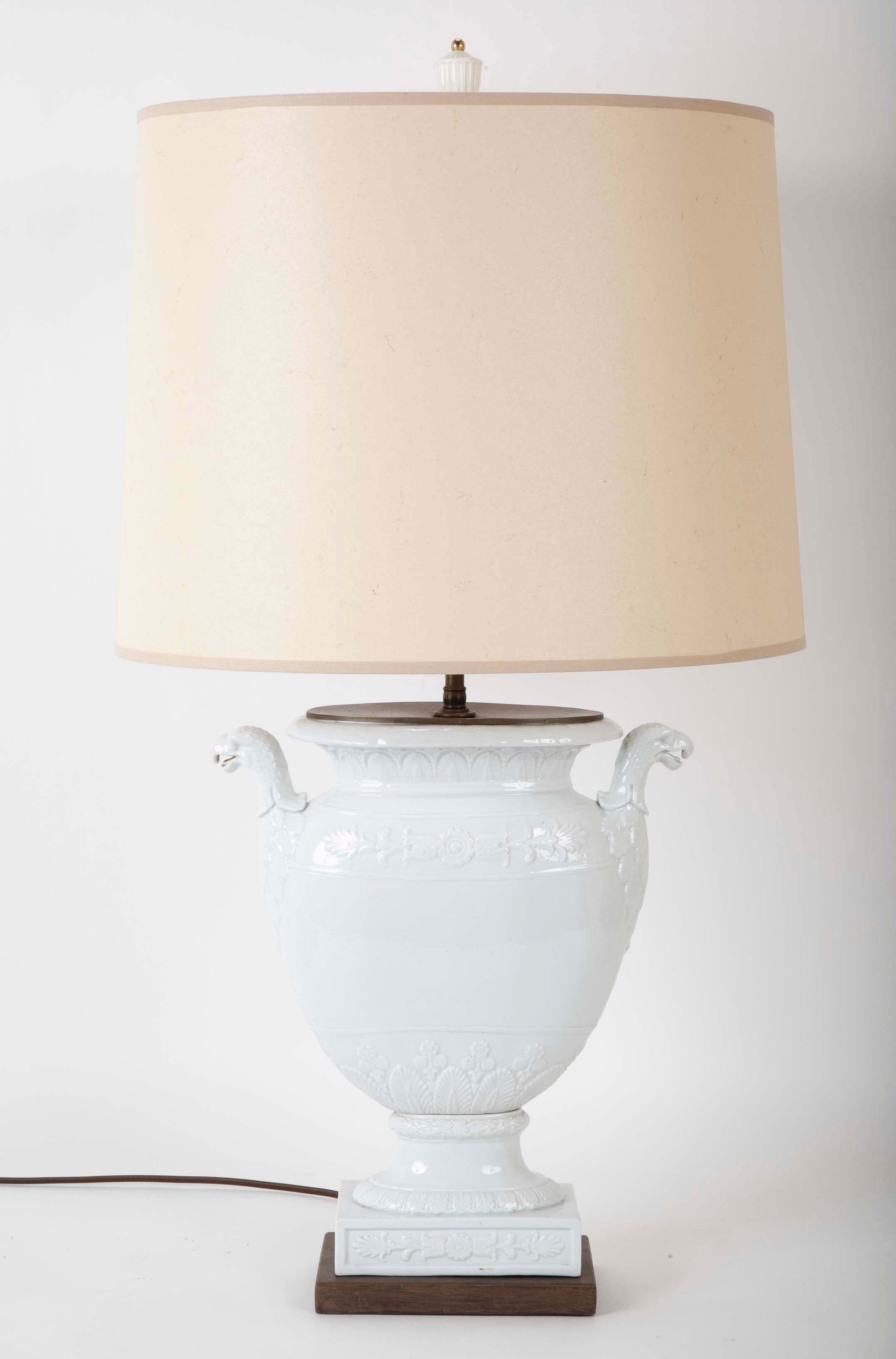 Pair of Federal Period White Glazed Lamps