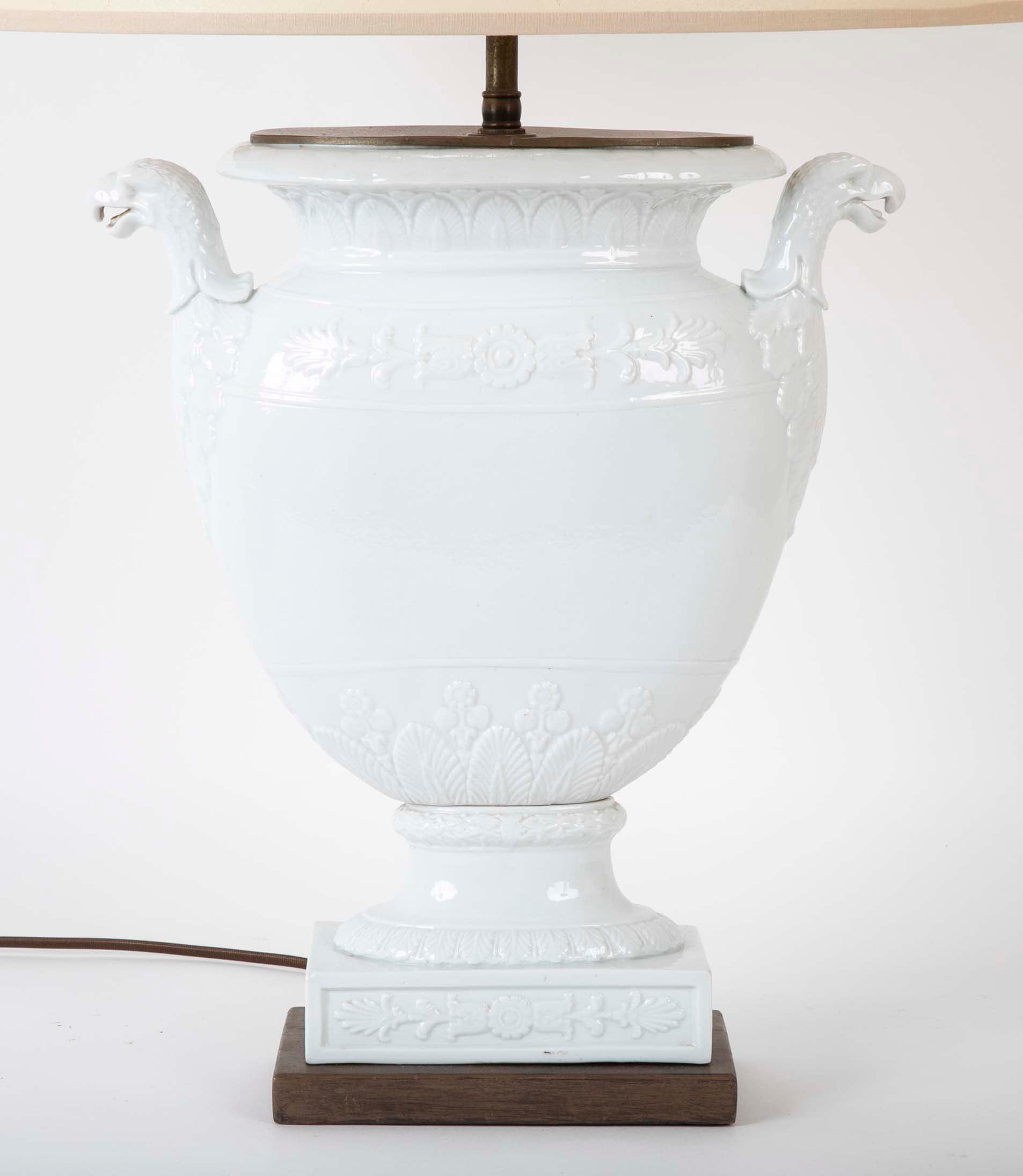 Pair of Federal Period White Glazed Lamps