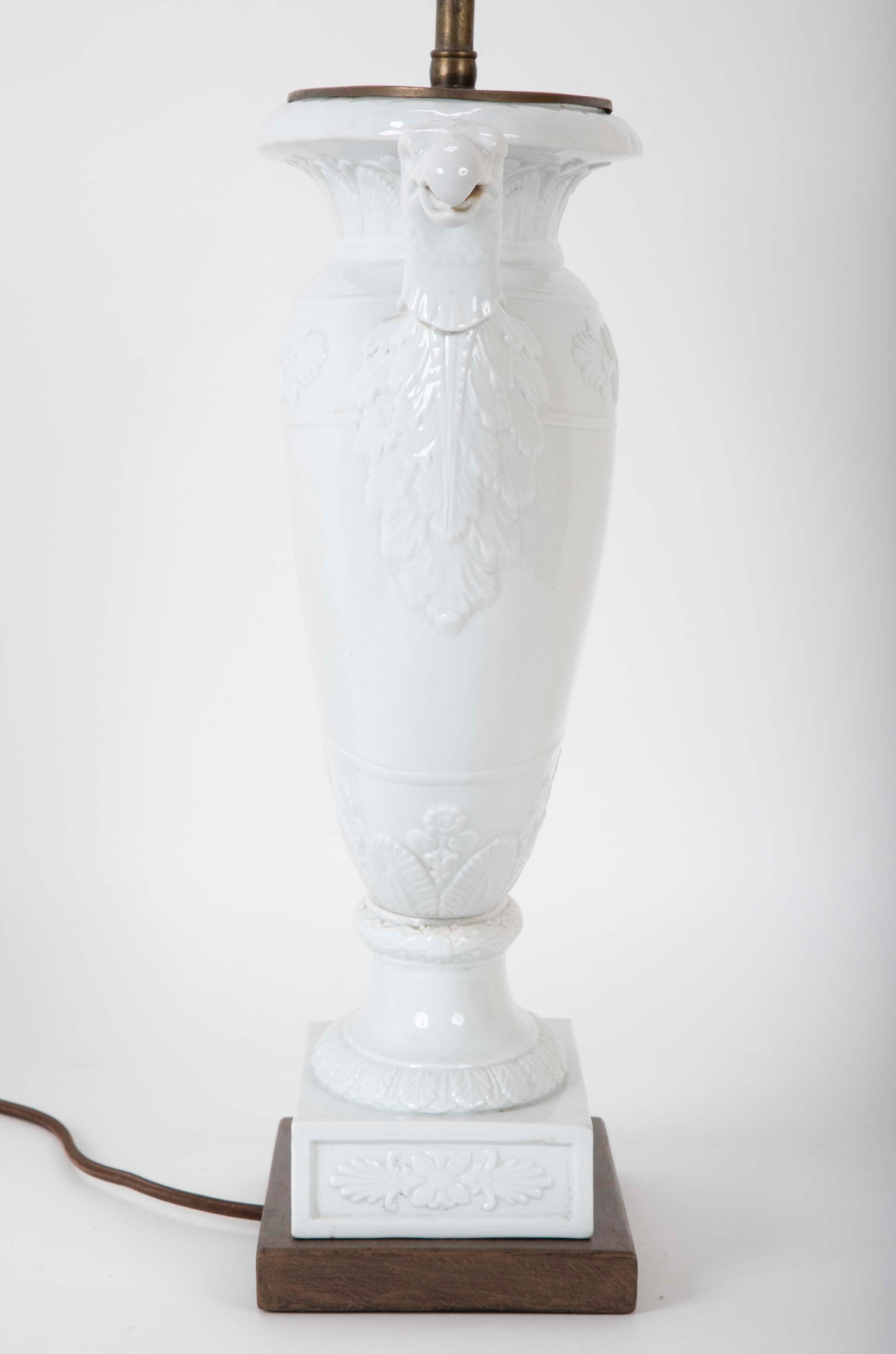 Pair of Federal Period White Glazed Lamps