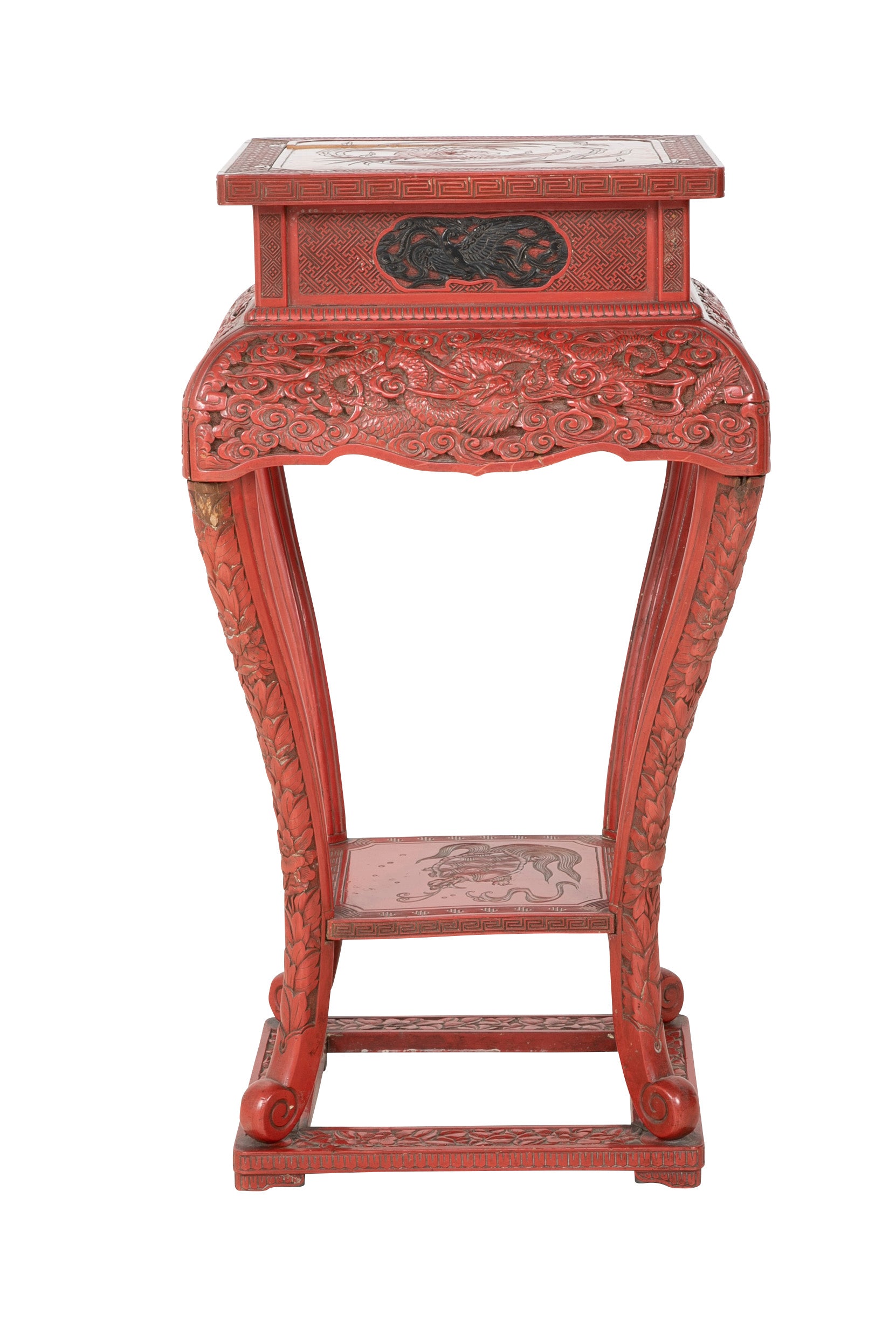A Cinnabar Lacquer Stand of Square Sectioned Form