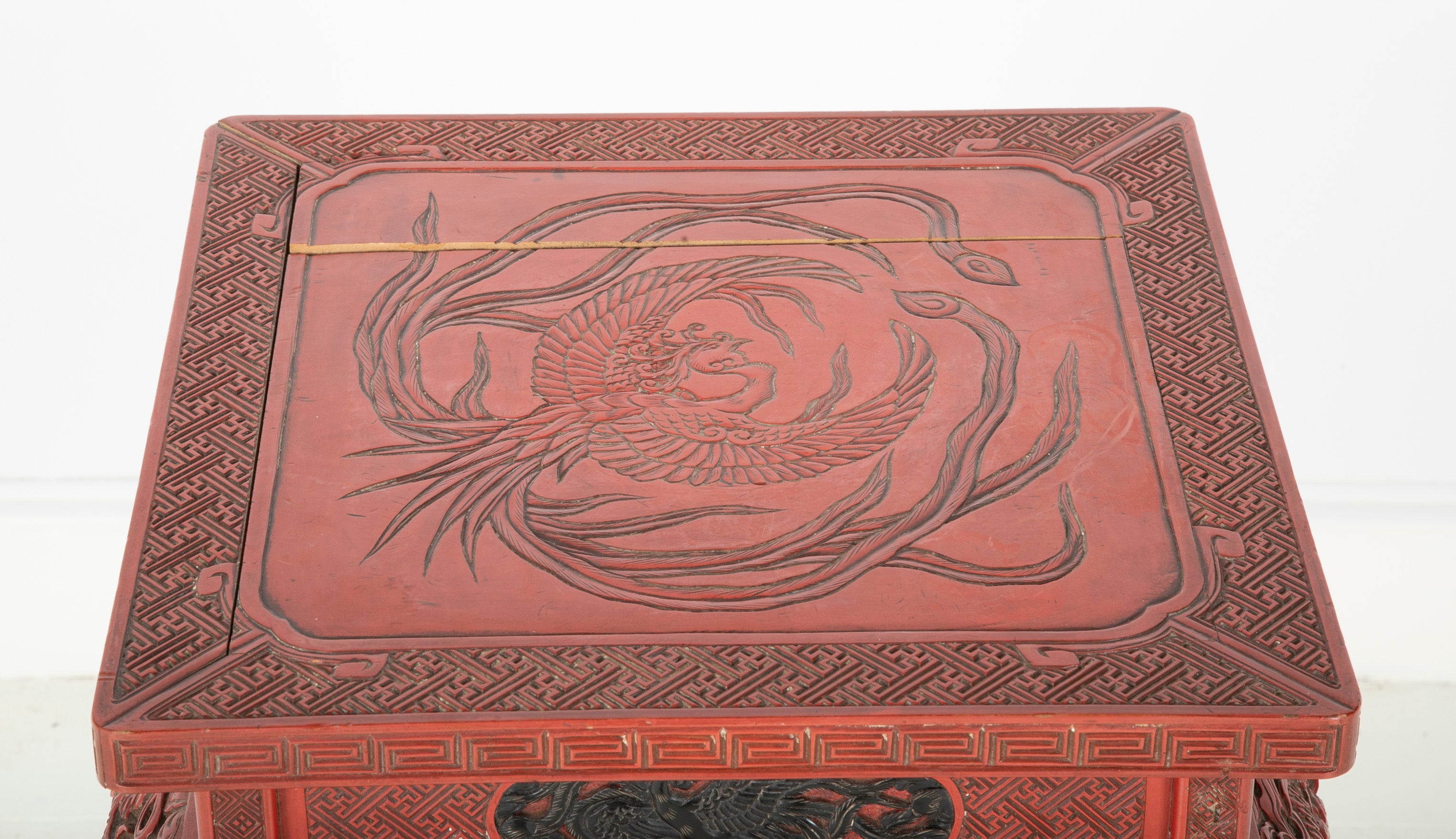 A Cinnabar Lacquer Stand of Square Sectioned Form