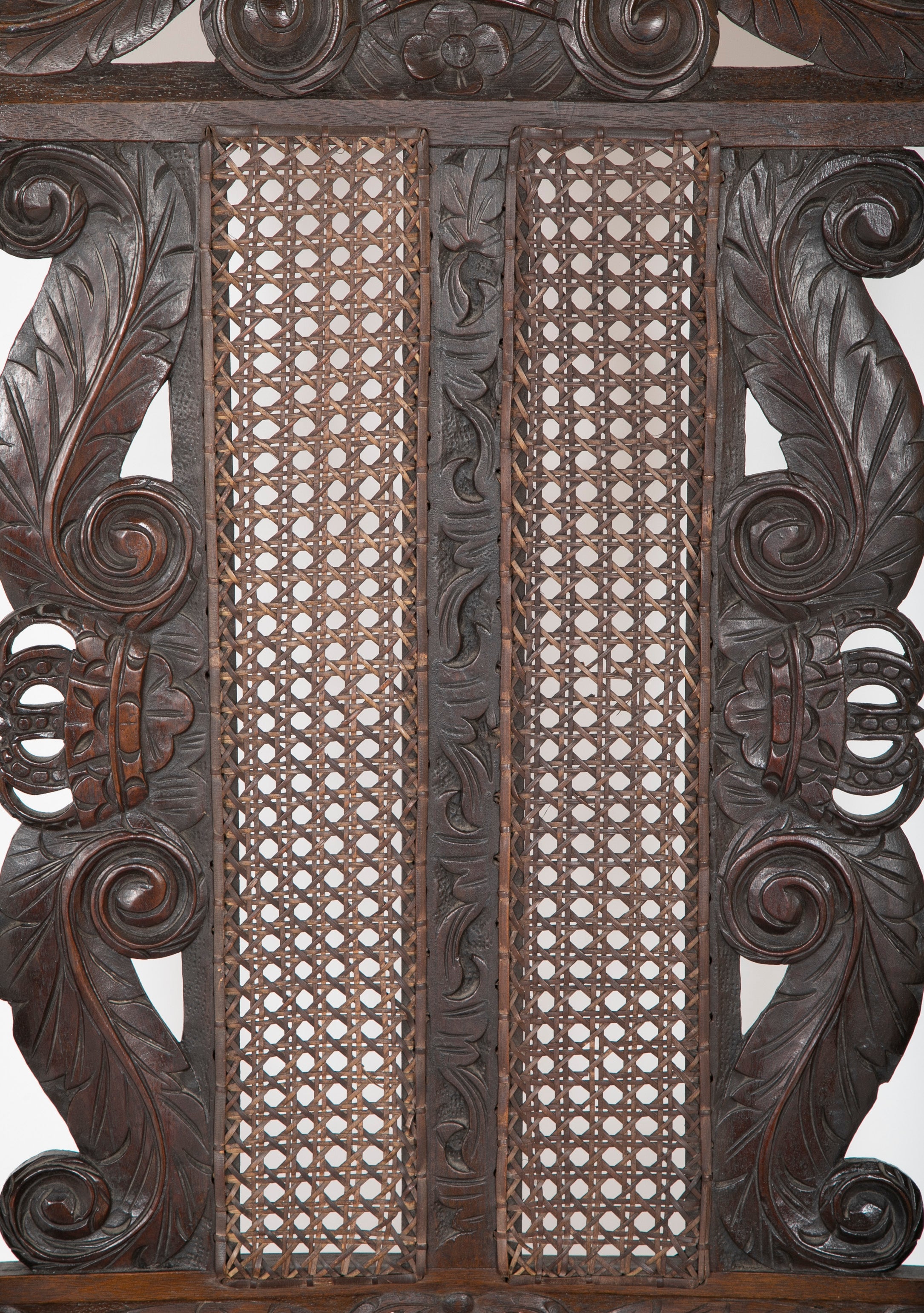 Charles II Carved Armchair with Caned Back Panels and Seat