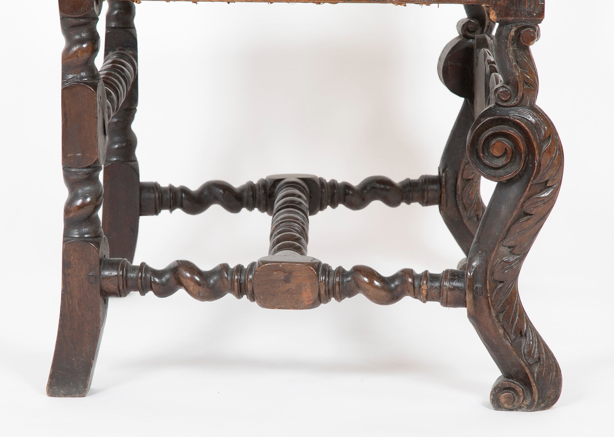 Charles II Carved Armchair with Caned Back Panels and Seat