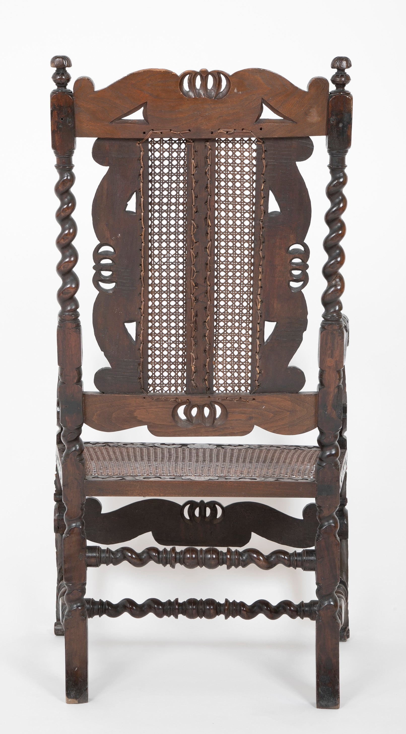 Charles II Carved Armchair with Caned Back Panels and Seat