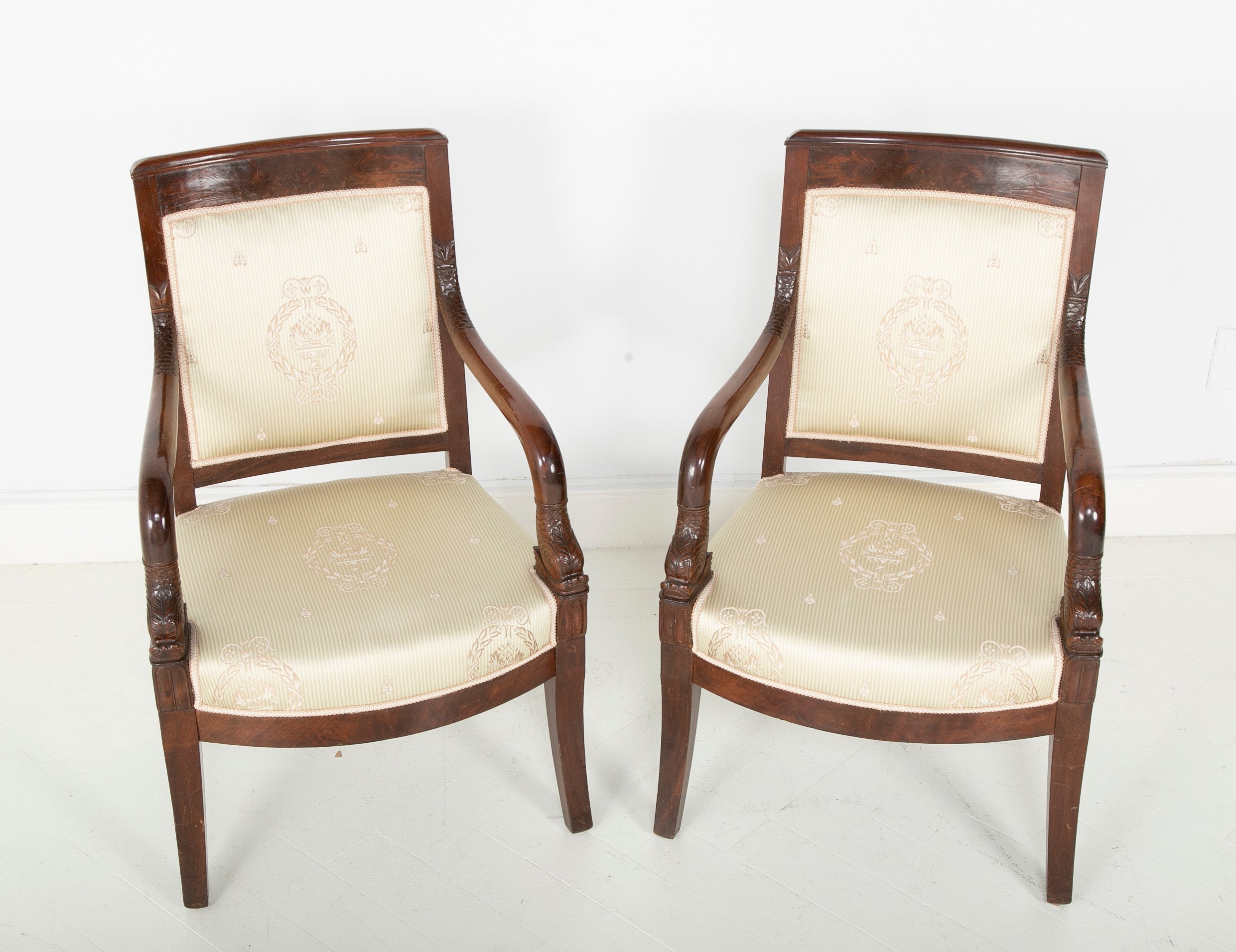 Pair of Carved Cuban Mahogany Charles X Fauteuils