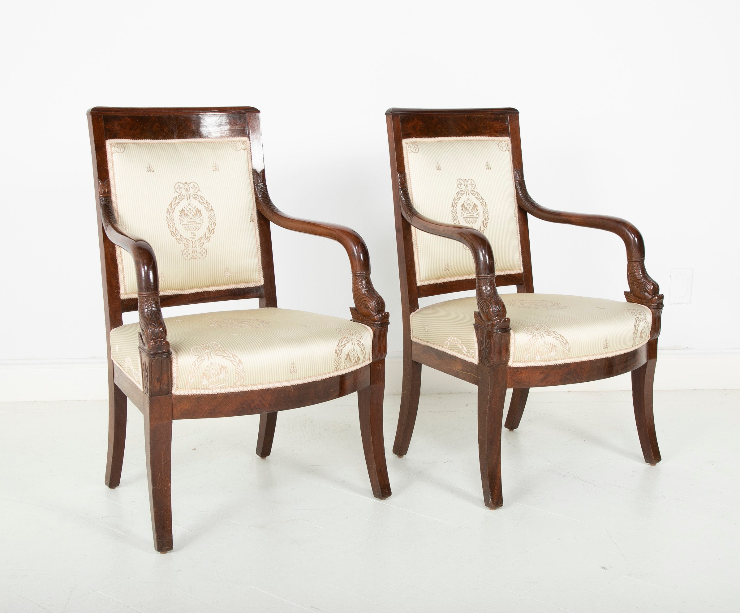 Pair of Carved Cuban Mahogany Charles X Fauteuils