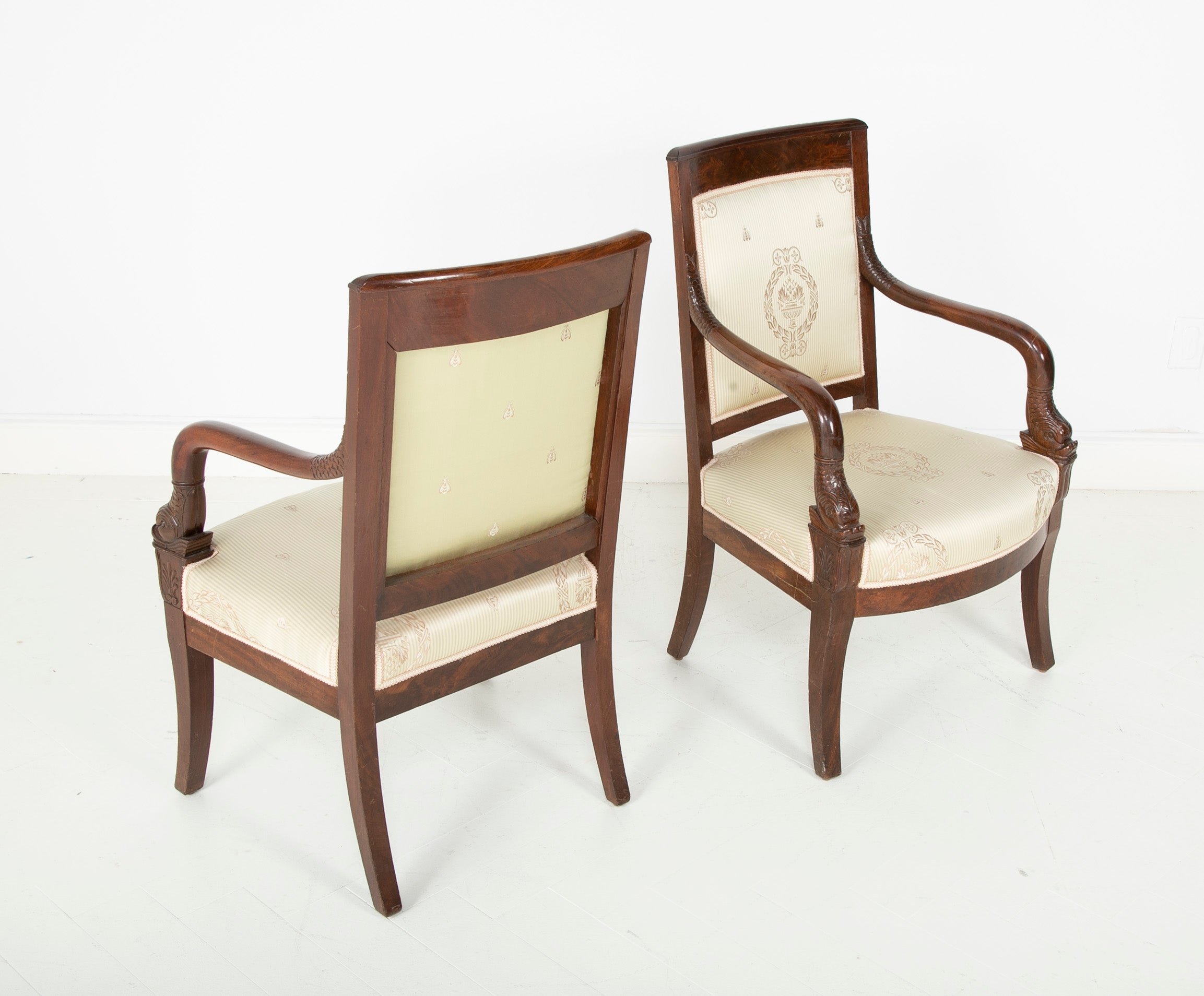 Pair of Carved Cuban Mahogany Charles X Fauteuils