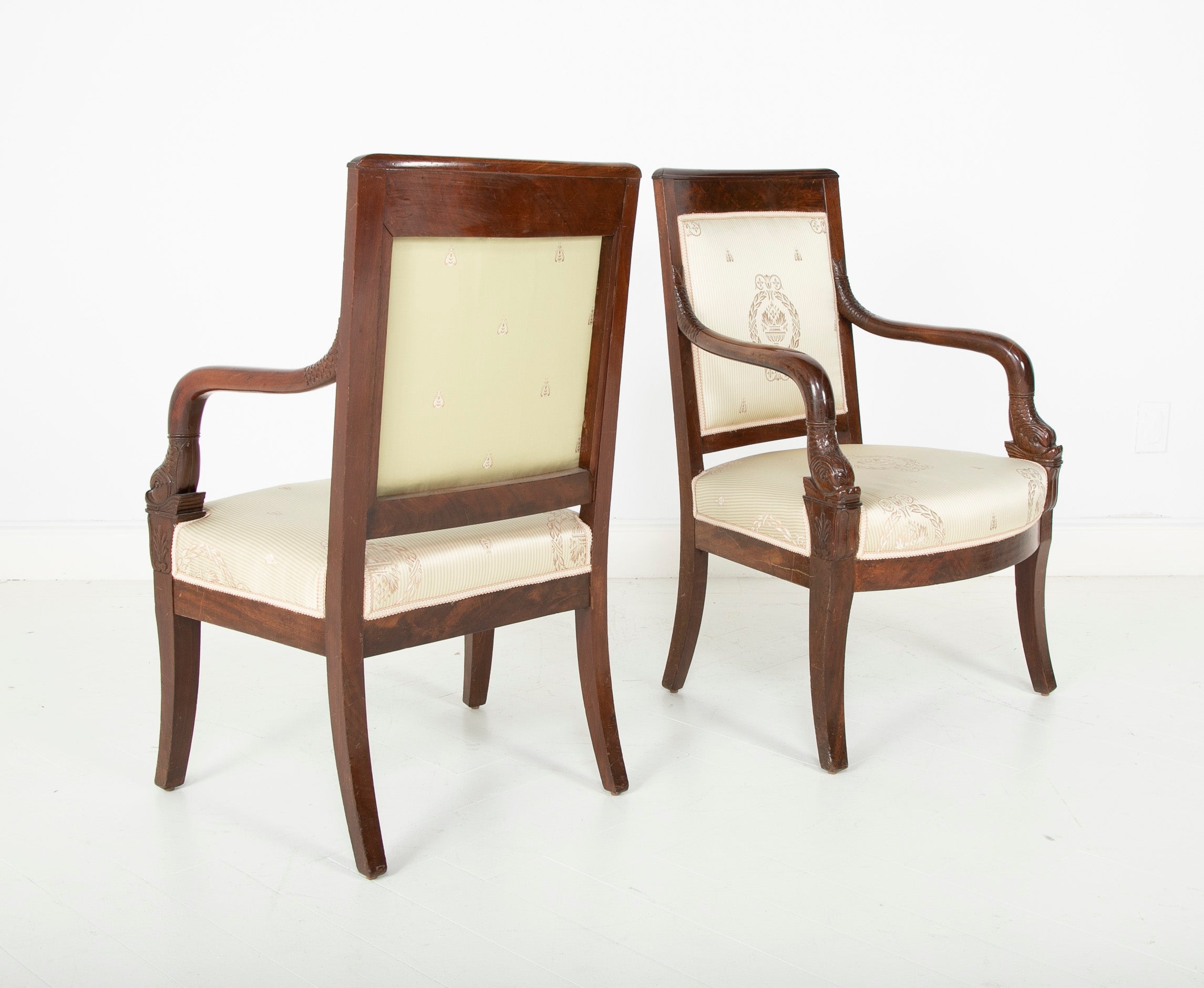 Pair of Carved Cuban Mahogany Charles X Fauteuils