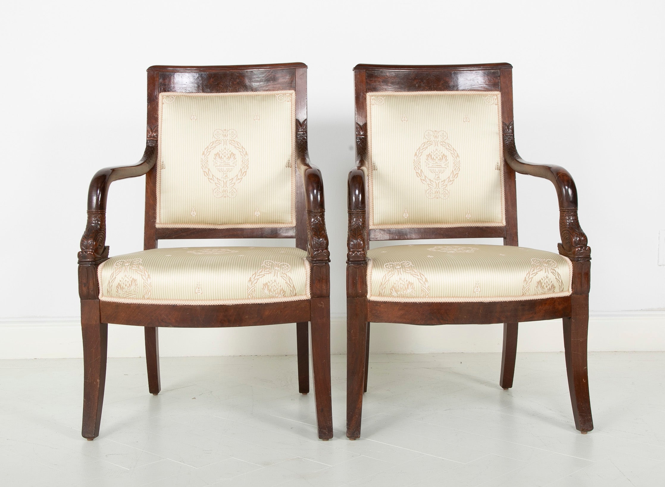 Pair of Carved Cuban Mahogany Charles X Fauteuils