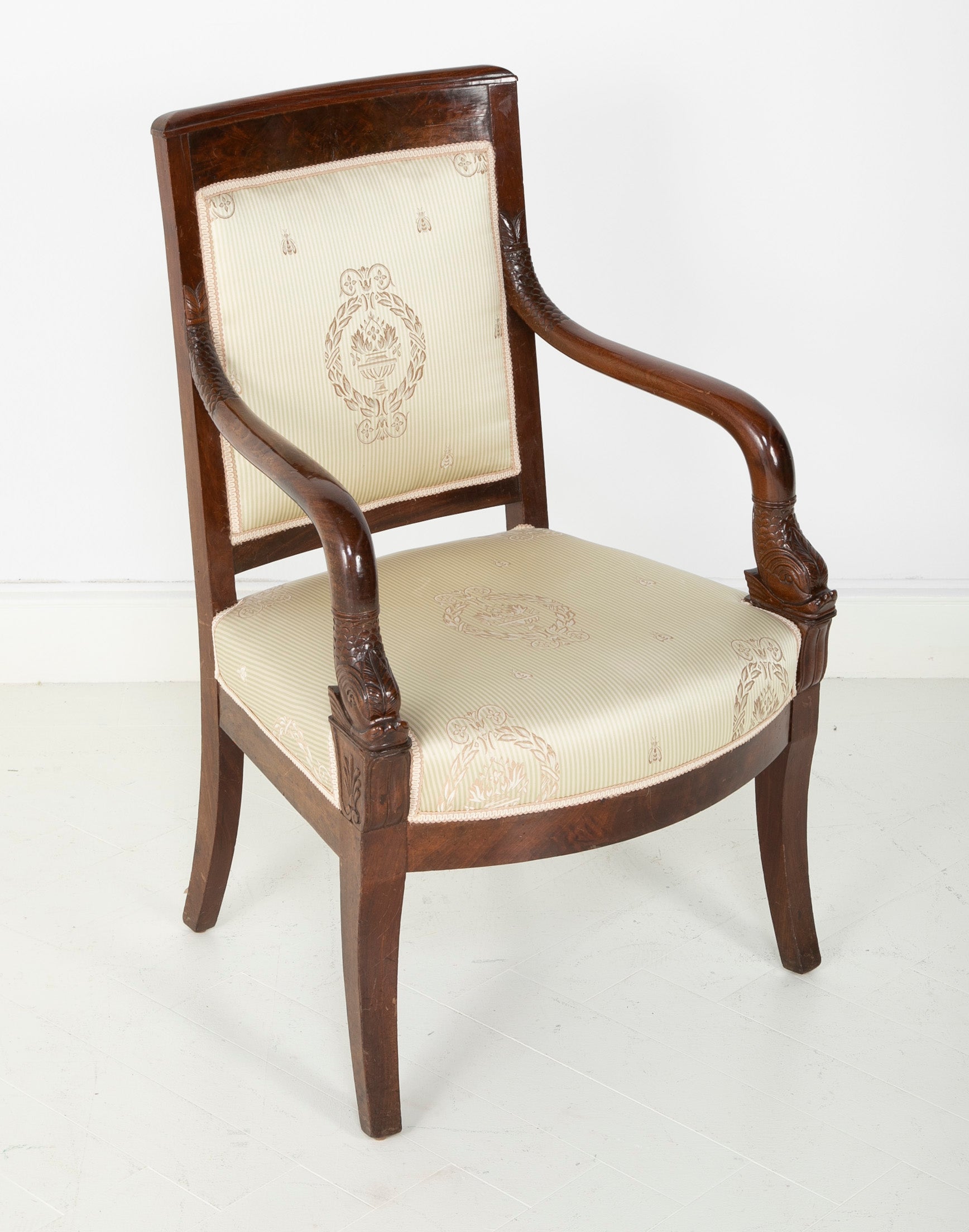 Pair of Carved Cuban Mahogany Charles X Fauteuils