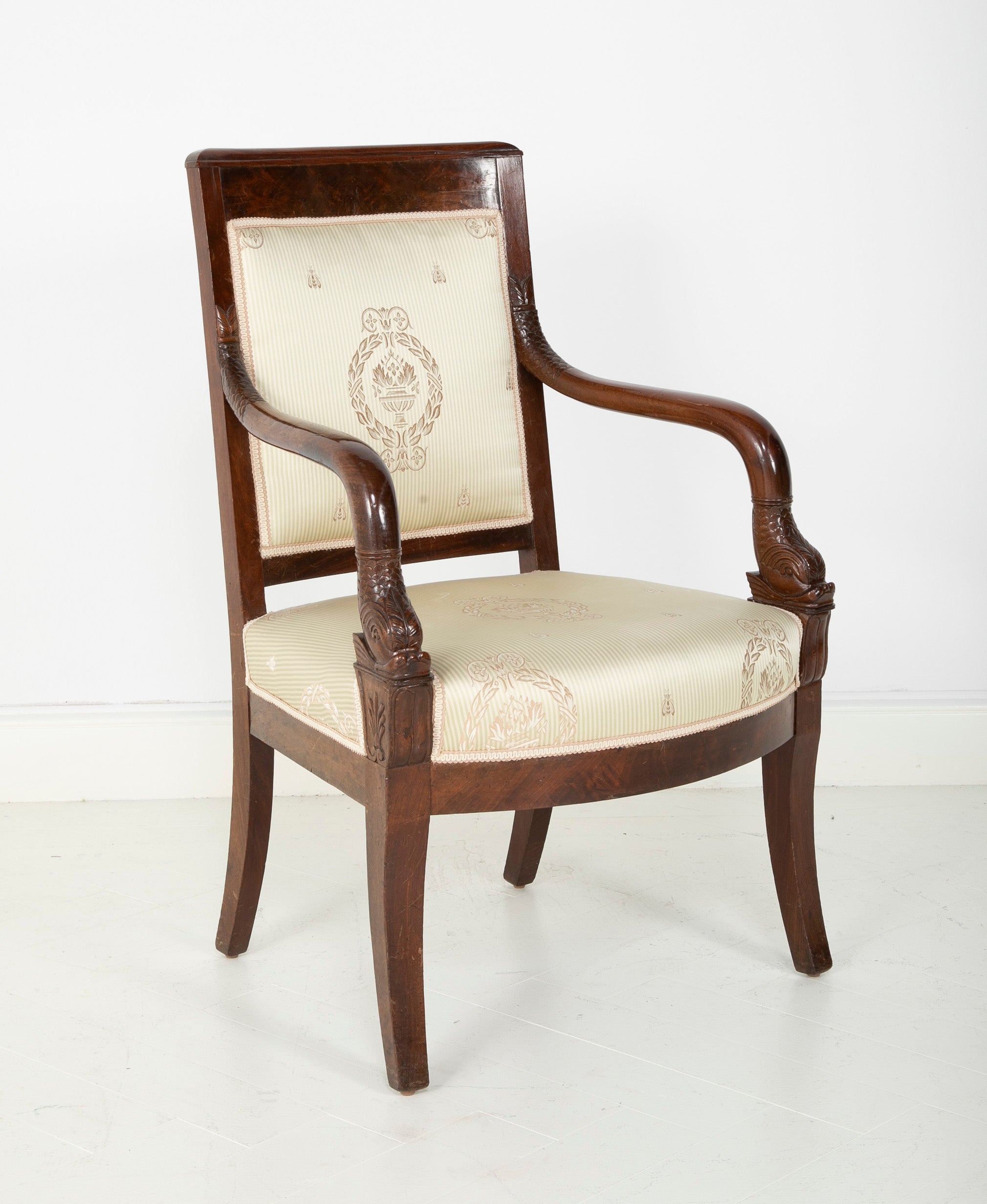 Pair of Carved Cuban Mahogany Charles X Fauteuils