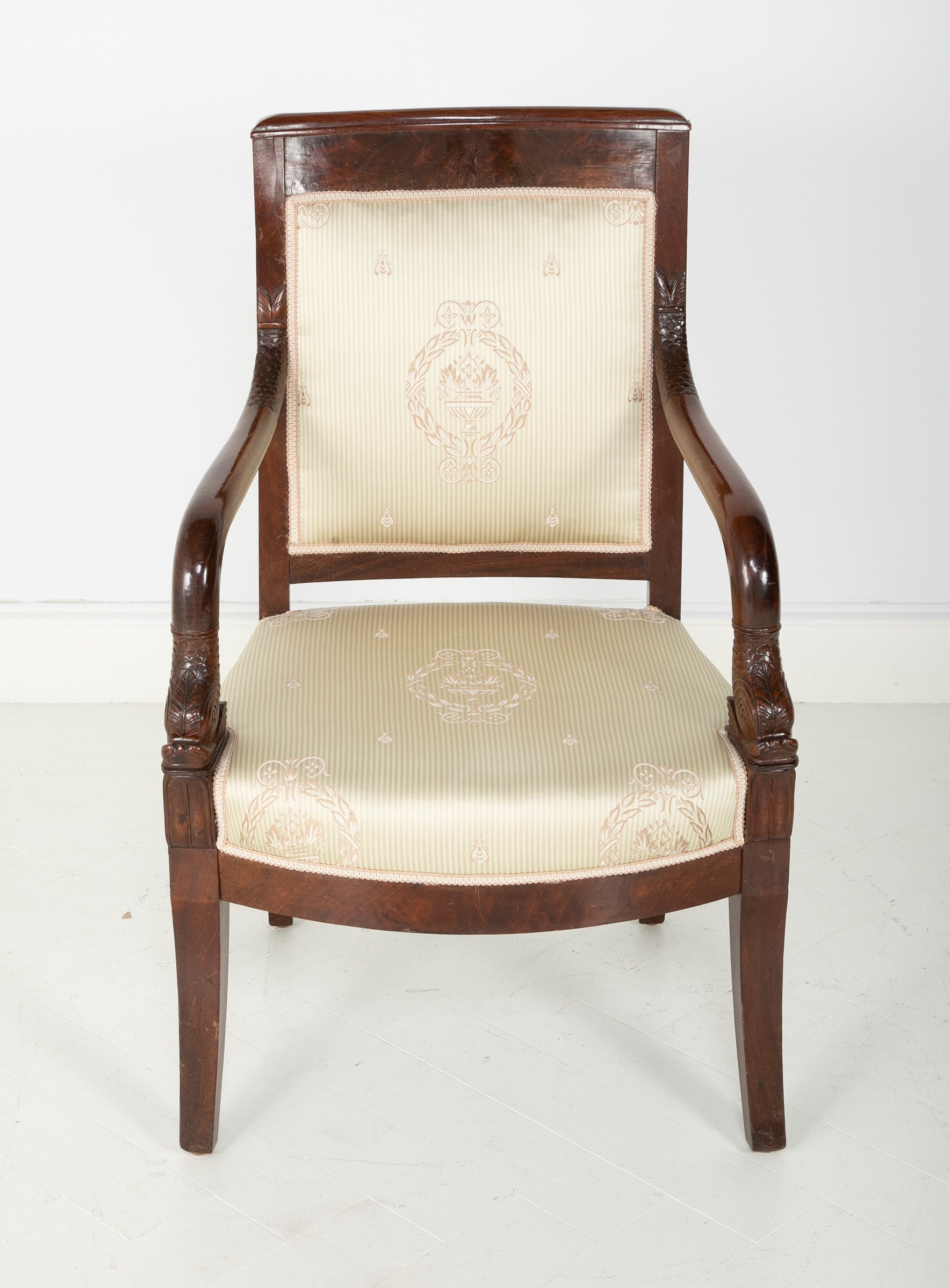 Pair of Carved Cuban Mahogany Charles X Fauteuils