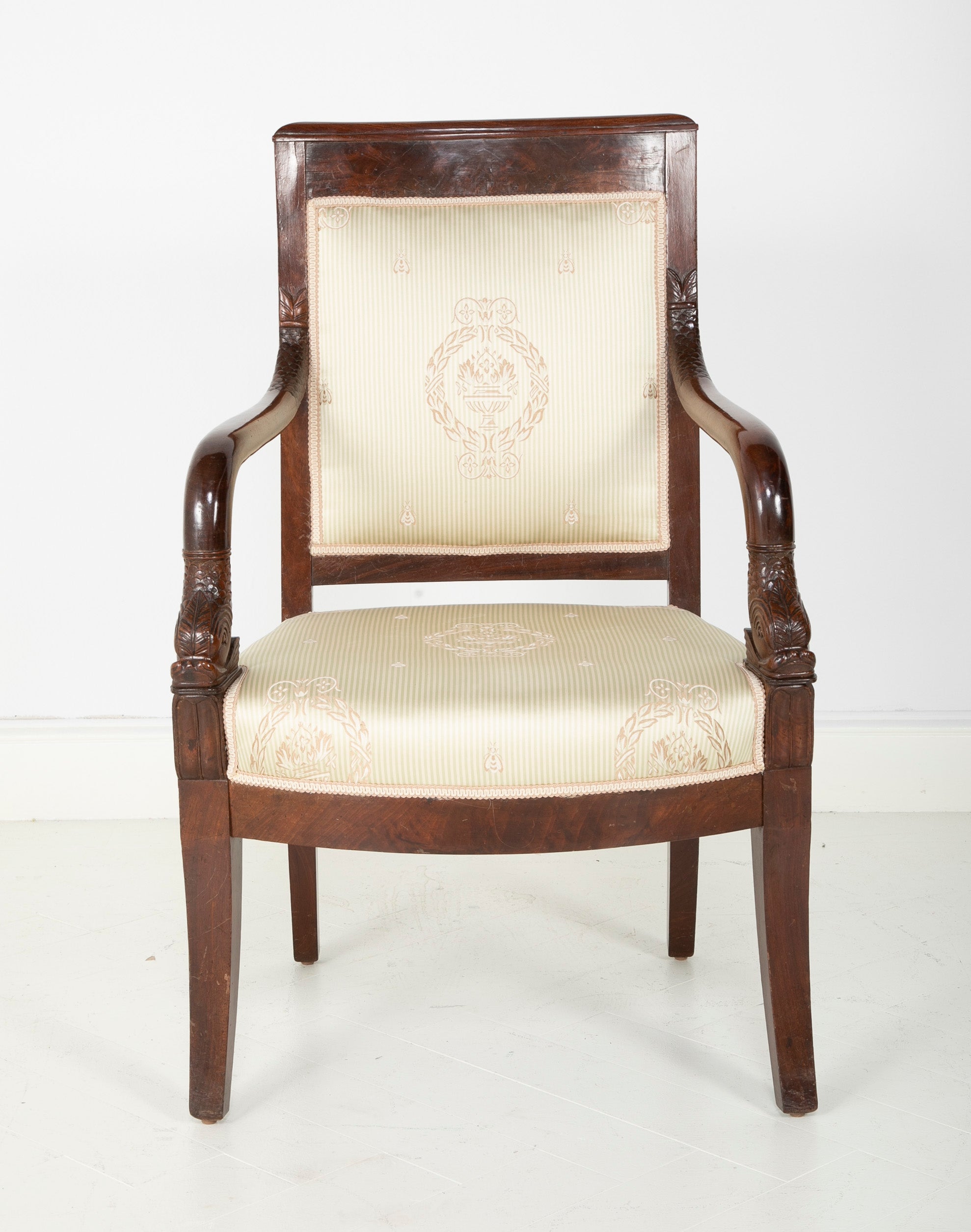Pair of Carved Cuban Mahogany Charles X Fauteuils