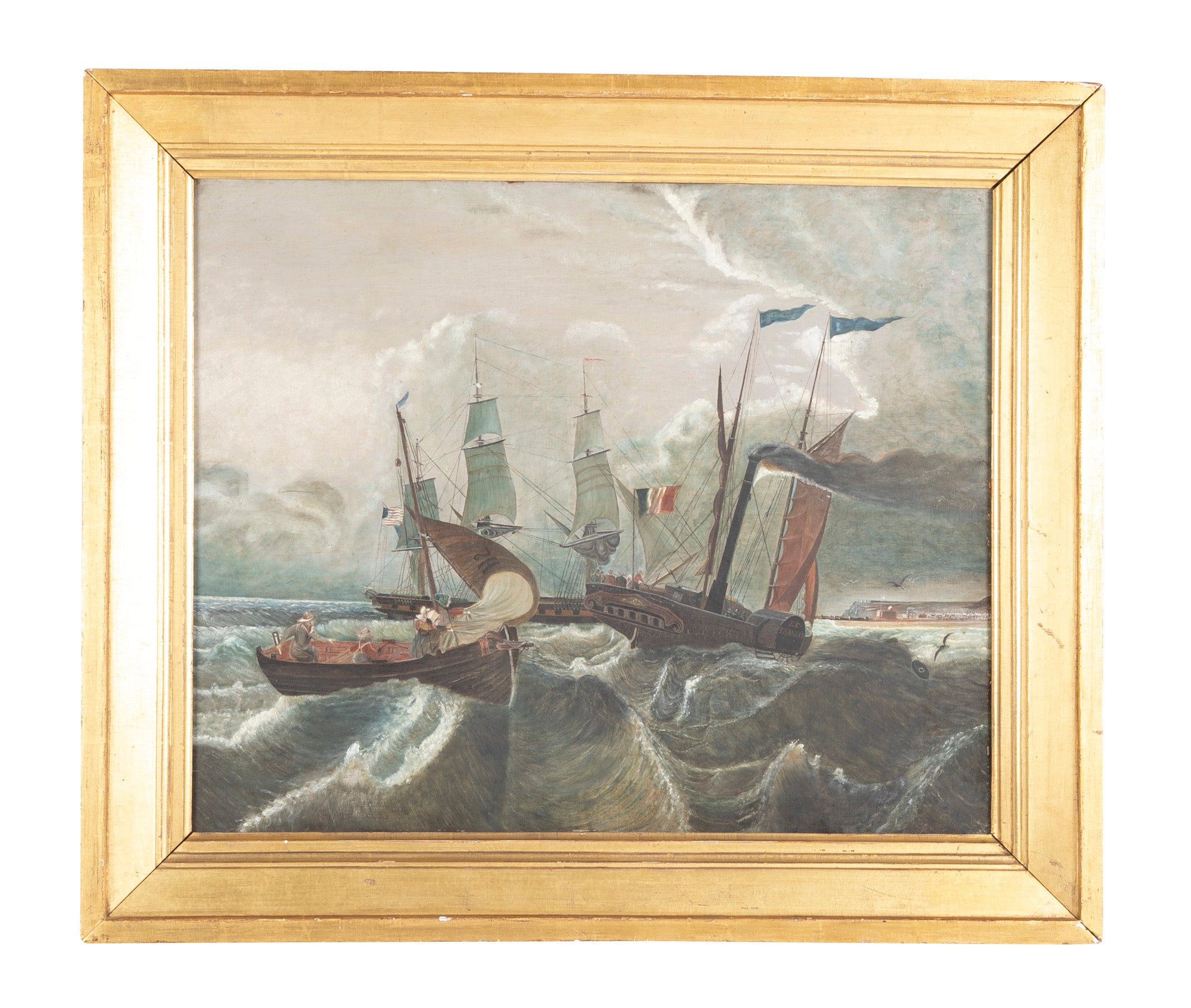 Mid 19th Century Primitive Oil on Canvas of the Steamship Le Francais