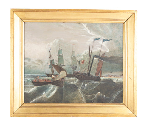 Mid 19th Century Primitive Oil on Canvas of the Steamship Le Francois