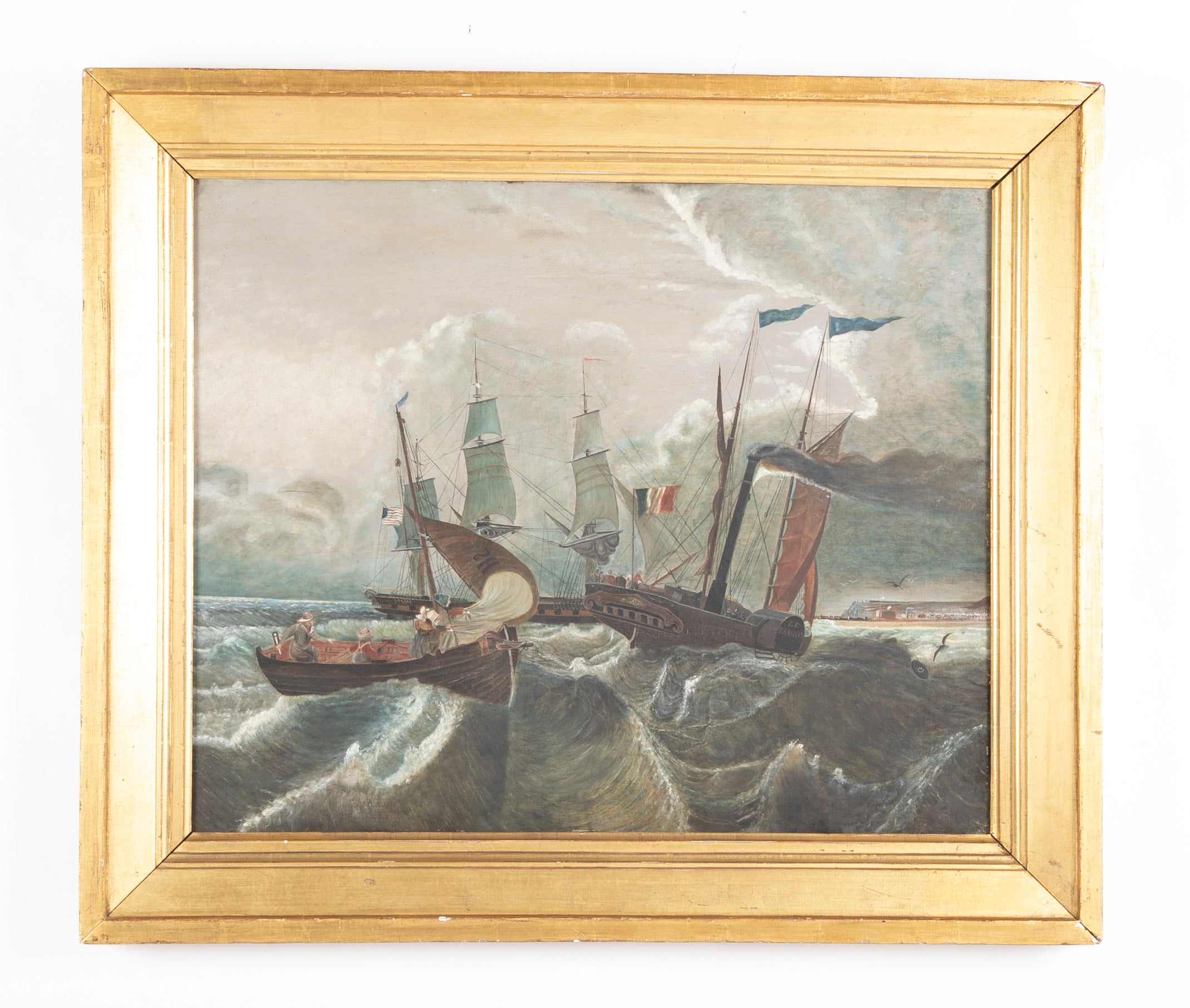 Mid 19th Century Primitive Oil on Canvas of the Steamship Le Francais