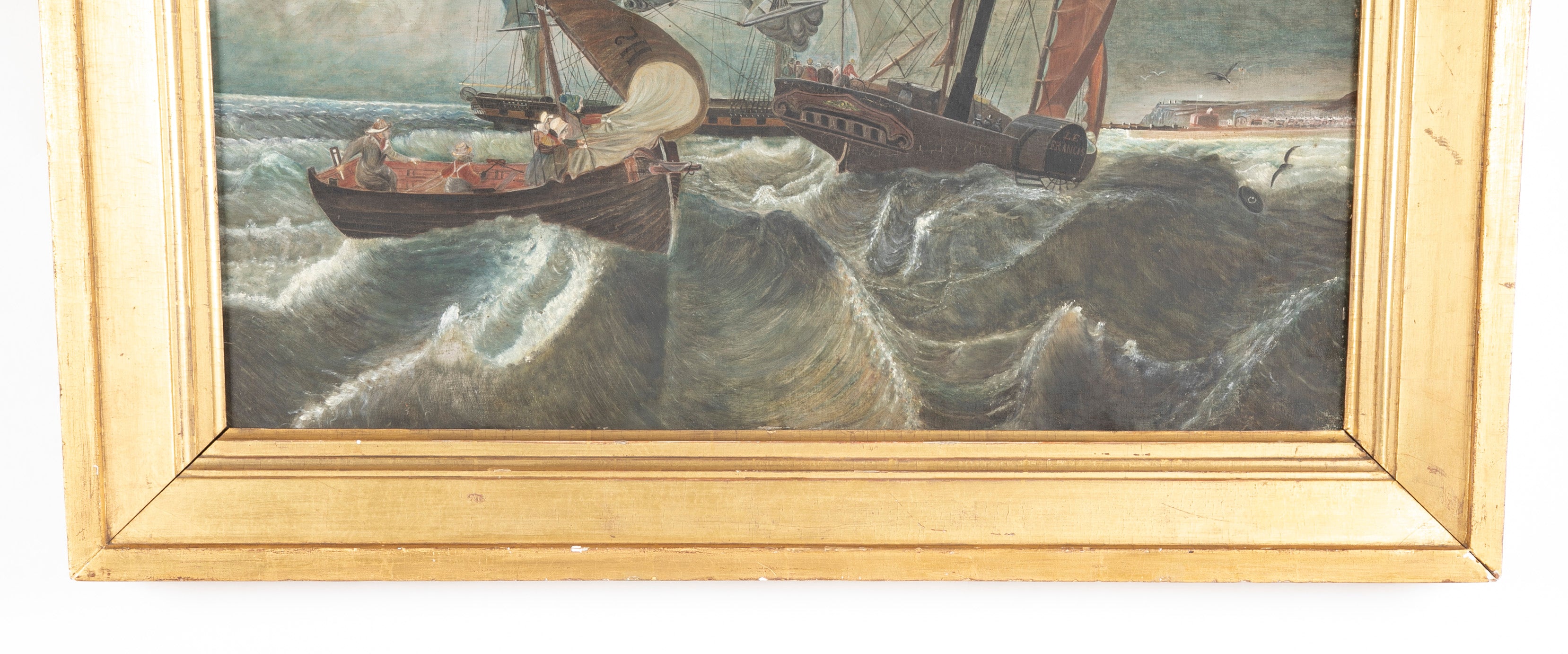 Mid 19th Century Primitive Oil on Canvas of the Steamship Le Francais