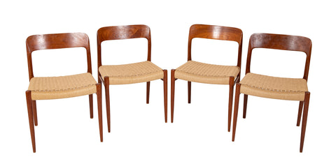 Set of 4 Cotton Cord & Teak Dining Chairs by Danish Designer Niels O. Moller