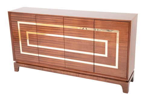 Custom Made Mahogany & Brass Credenza