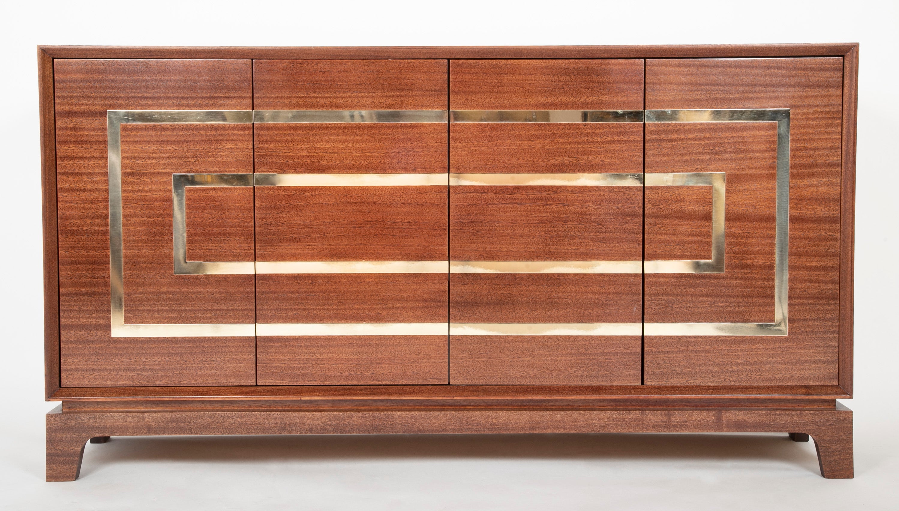 Custom Made Mahogany & Brass Credenza
