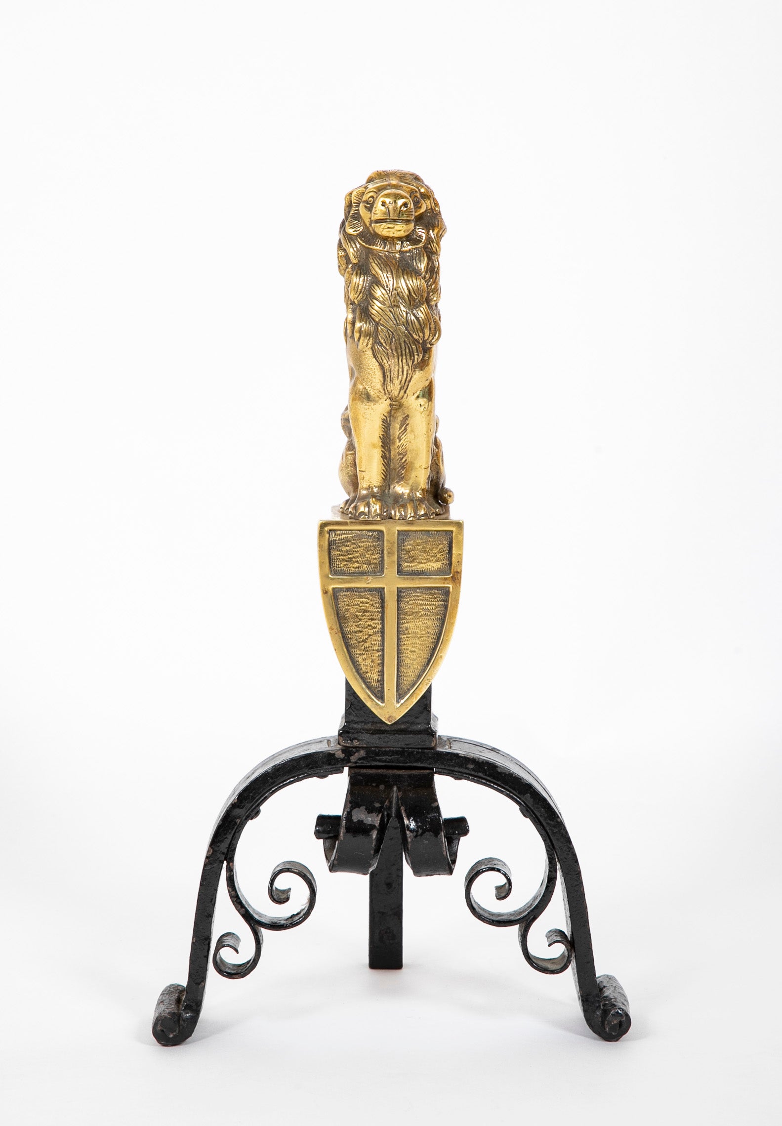 A Pair of 19th Century English Gilt Brass & Iron Andirons