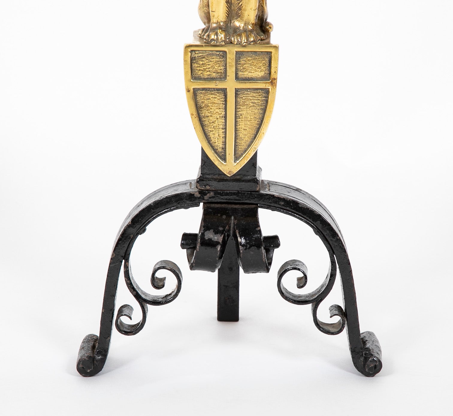 A Pair of 19th Century English Gilt Brass & Iron Andirons