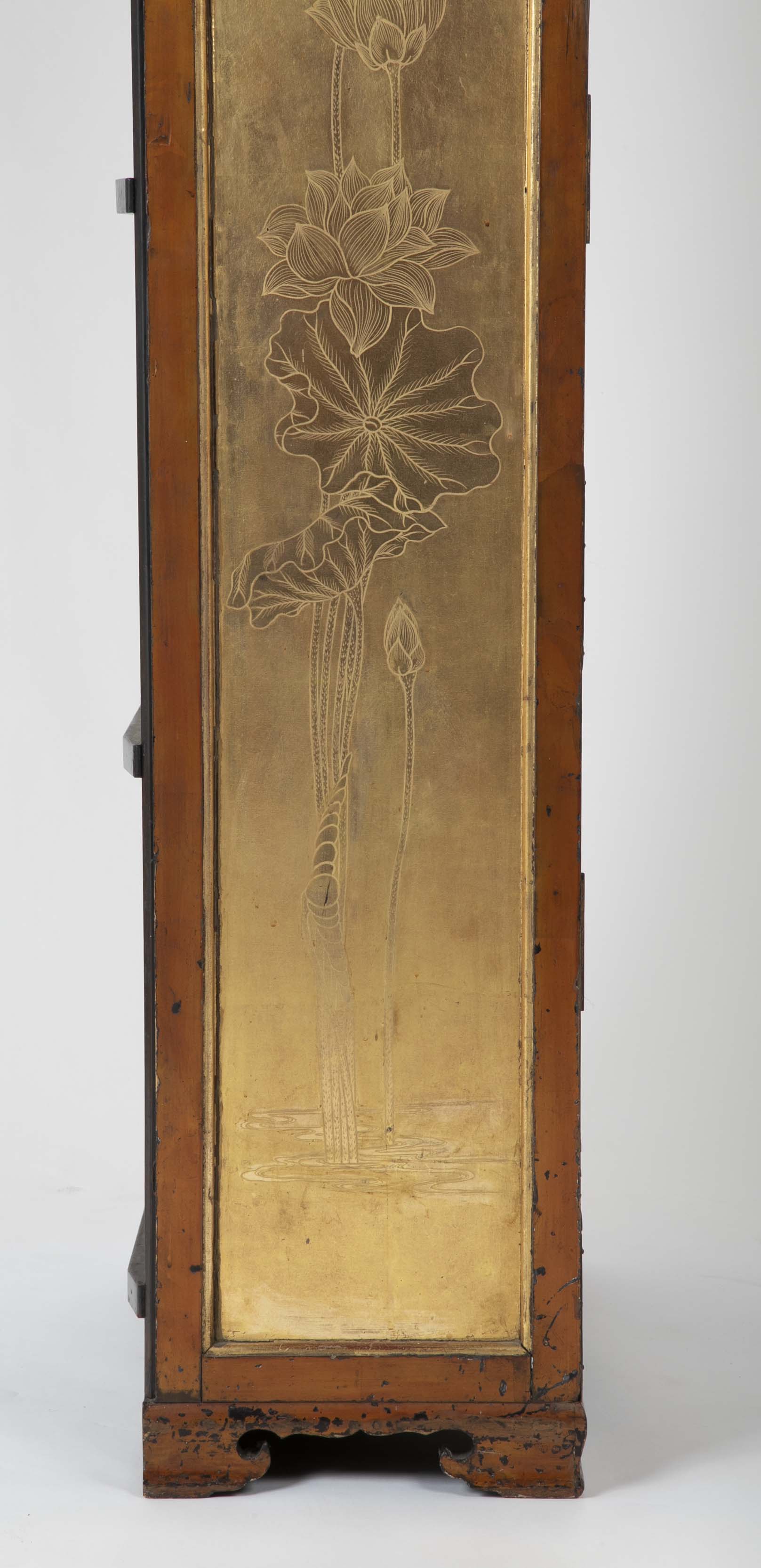 Gold Leaf Japanese Cabinet with Carved & Painted Panels of Flowers